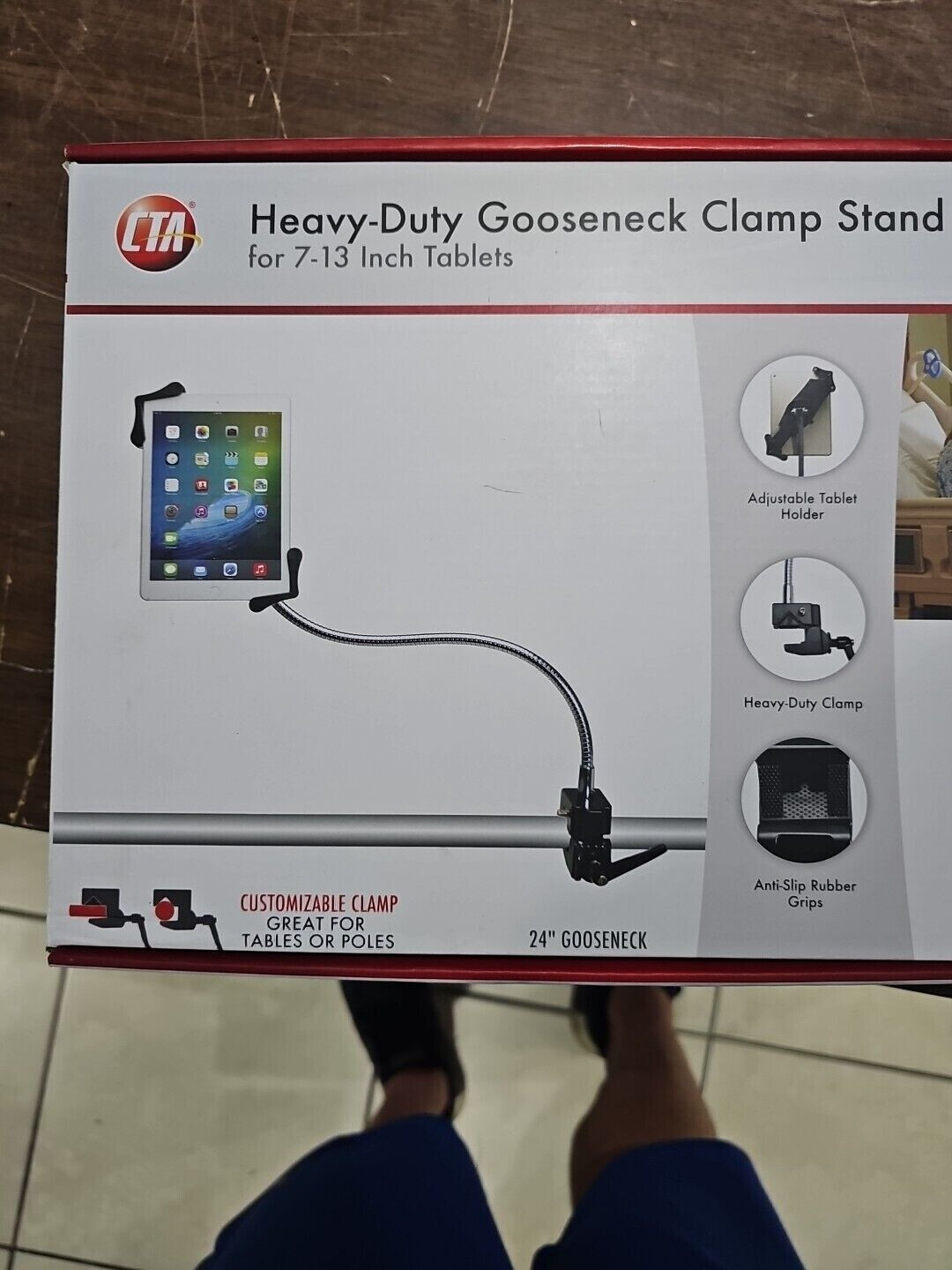 CTA DIGITAL PAD-HGT Tablet Stand HEAVYBDUTY 7-13″ IPAD Clamp Tabletop Rail