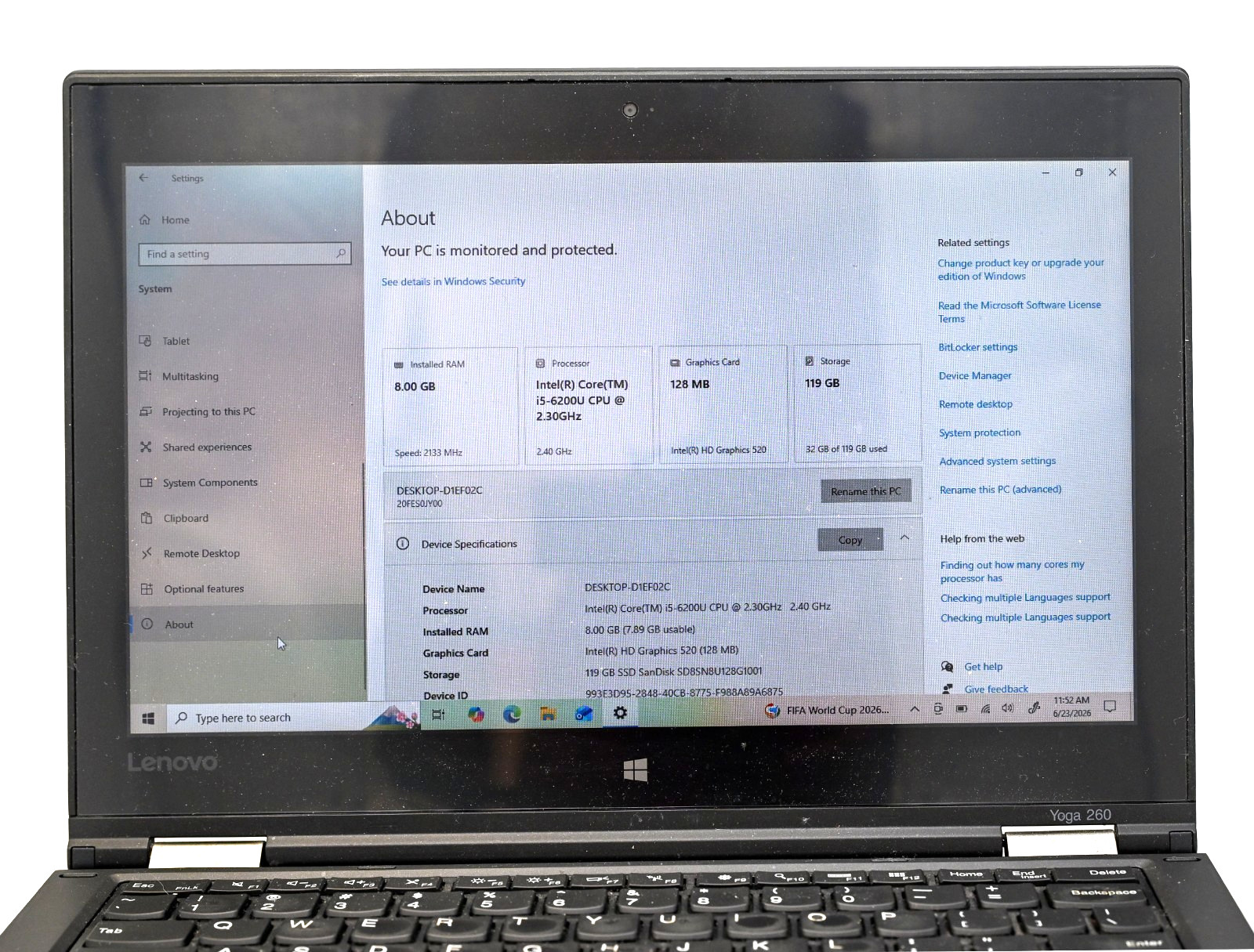 Lenovo ThinkPad Yoga 260 (2-in- 1) i5-6200u 2.3GHz 8GB RAM 128GB M.2-Touchscreen