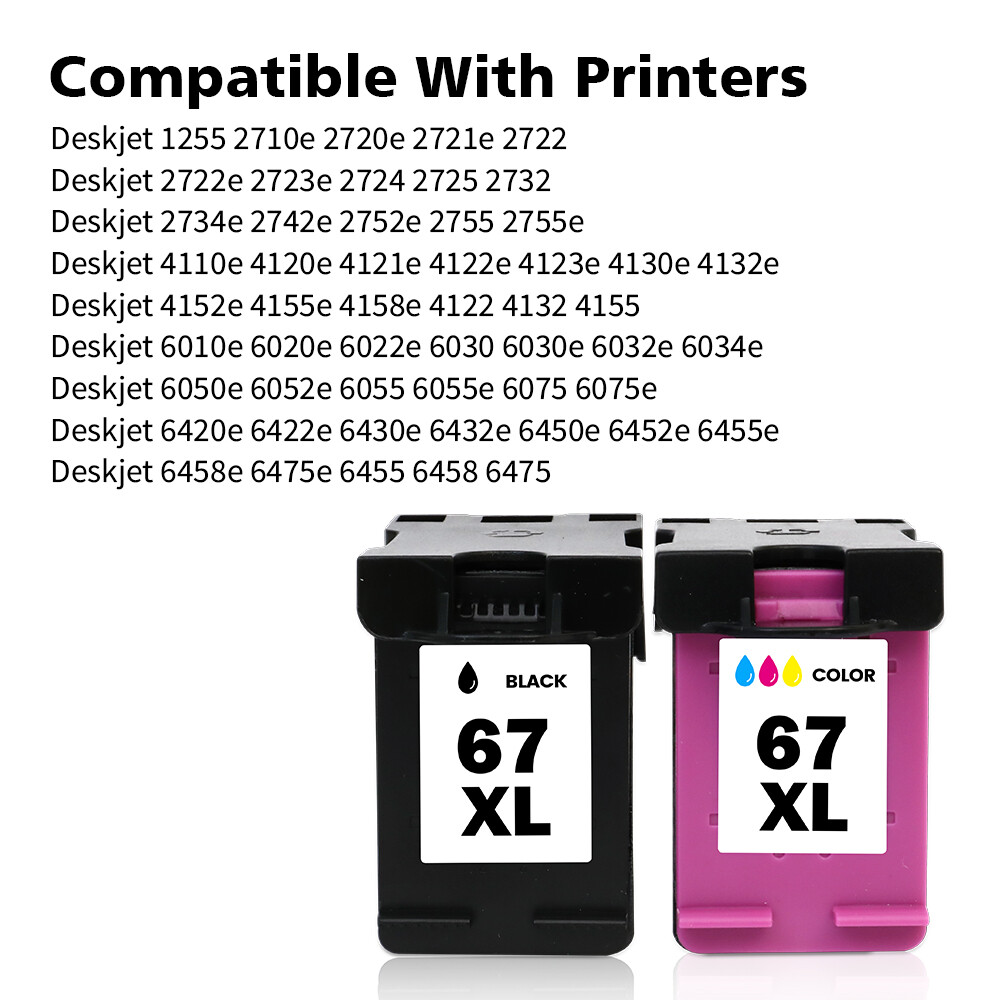 2 Pack Ink Cartridges for HP 67 XL Deskjet 2700e 2742e 4123e Envy 6010e Printer