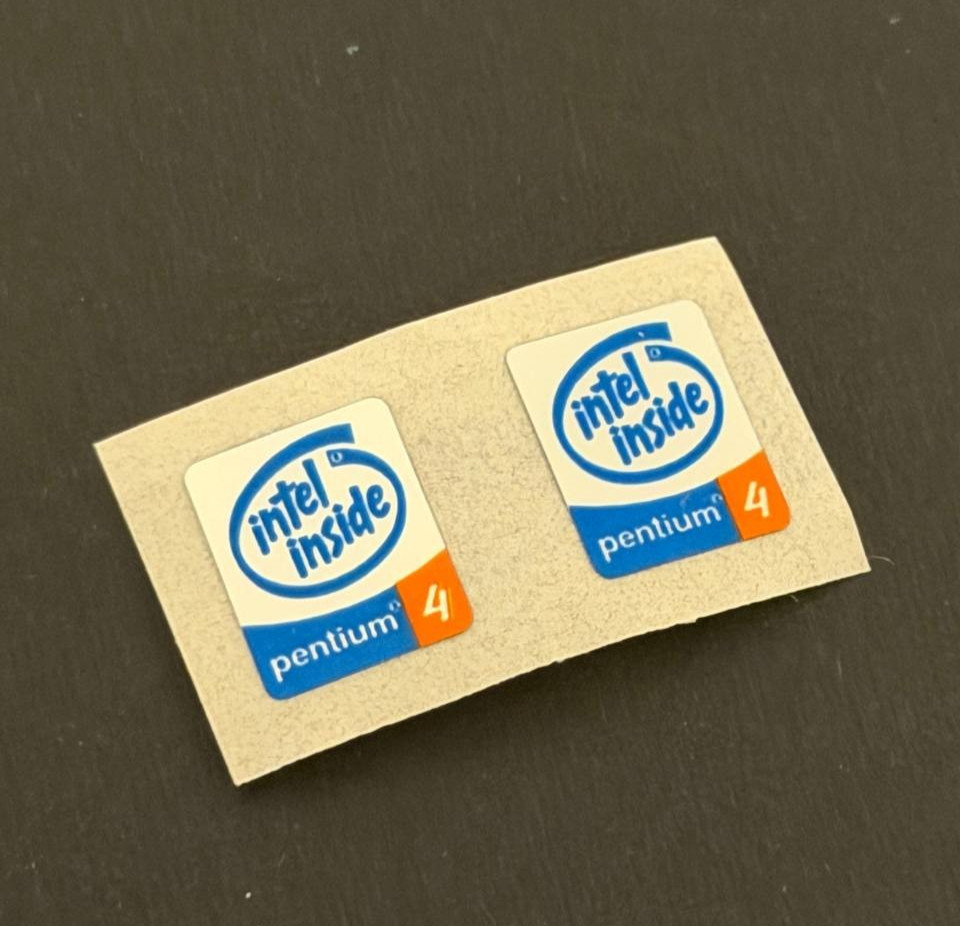 2 x Intel Inside Pentium 4 Sticker Label Decal 10mm x 12.5mm, SMALL (Mini) SIZE