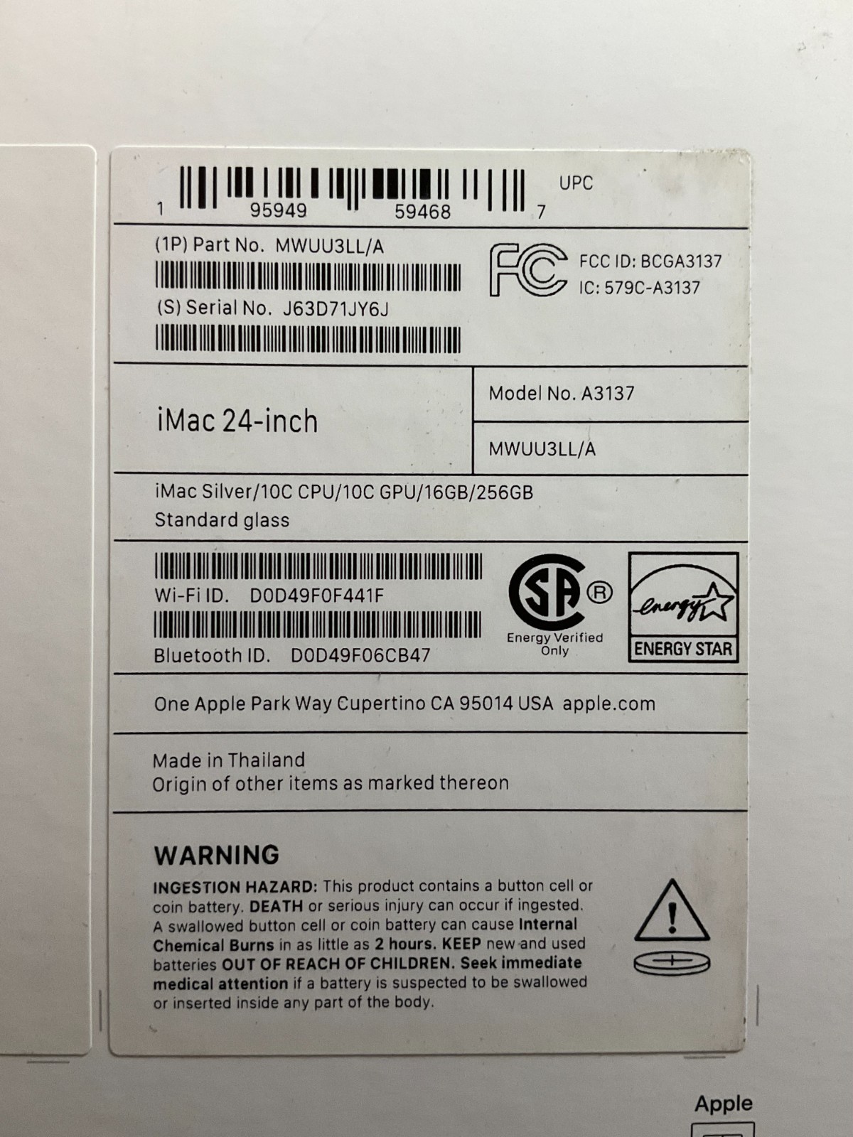 Apple iMac 24″ All-in-One M4 chip 10 Core 16GB RAM 256GB SSD Silver MWUU3LL/A