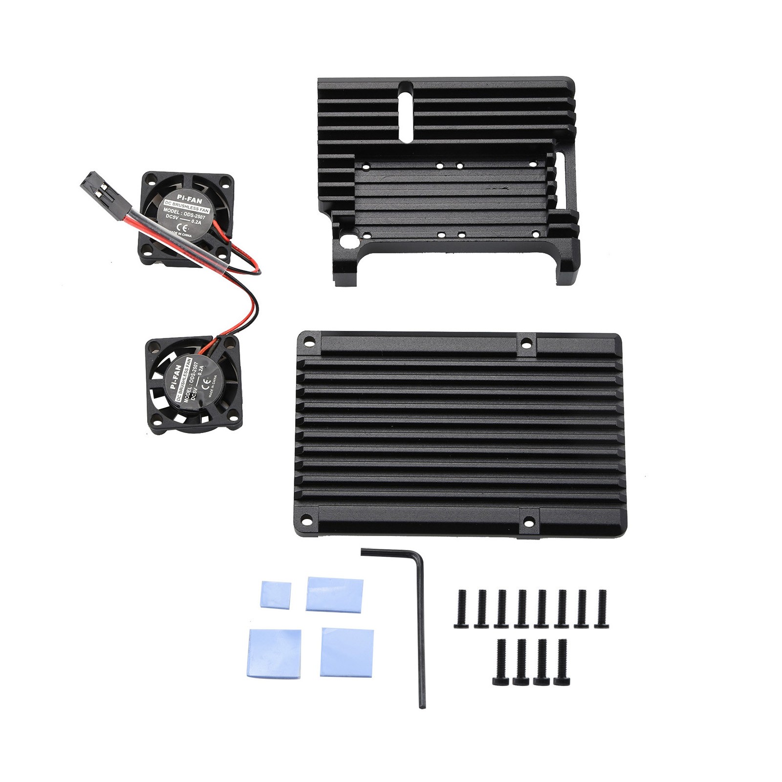 Metal Black Case Shell Box w/ Dual Fan Heatsink For Raspberry Pi 4 Model B 4B