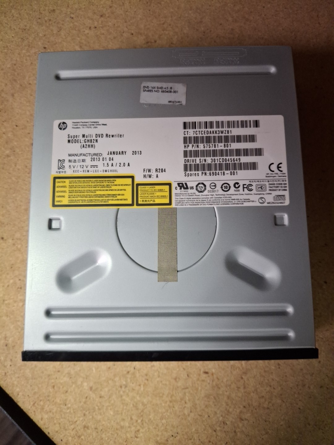 HP GH82N (A2HH) CD DVD+RW Super Multi Drive 575781-801 690418-001 – Black Bezel