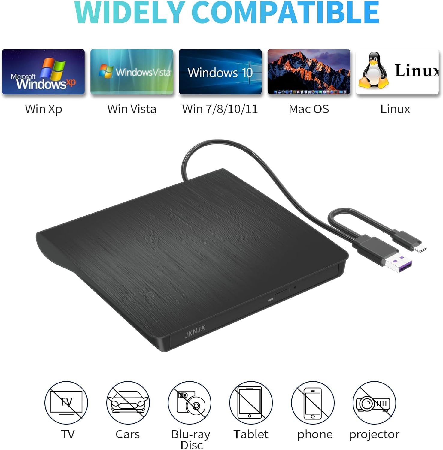External CD DVD Drive,Usb 3.0 and Type-C CD DVD Disc Reader Writer Burner