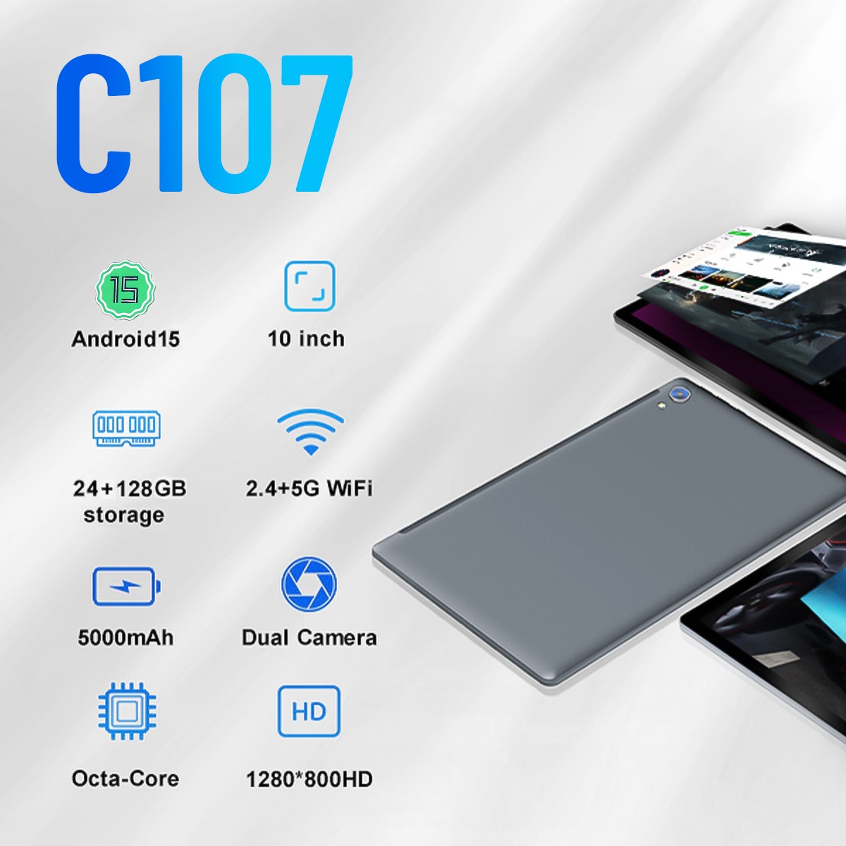 10.1″ Android Tablet 6GB+64GB IPS Touchscreen Octa-core Processor Wi-Fi 6 Gray