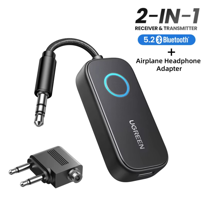 UGREEN Bluetooth 5.2 Adapter 2-in-1 TX/RX Airplane Audio 28H Battery 3.5mm
