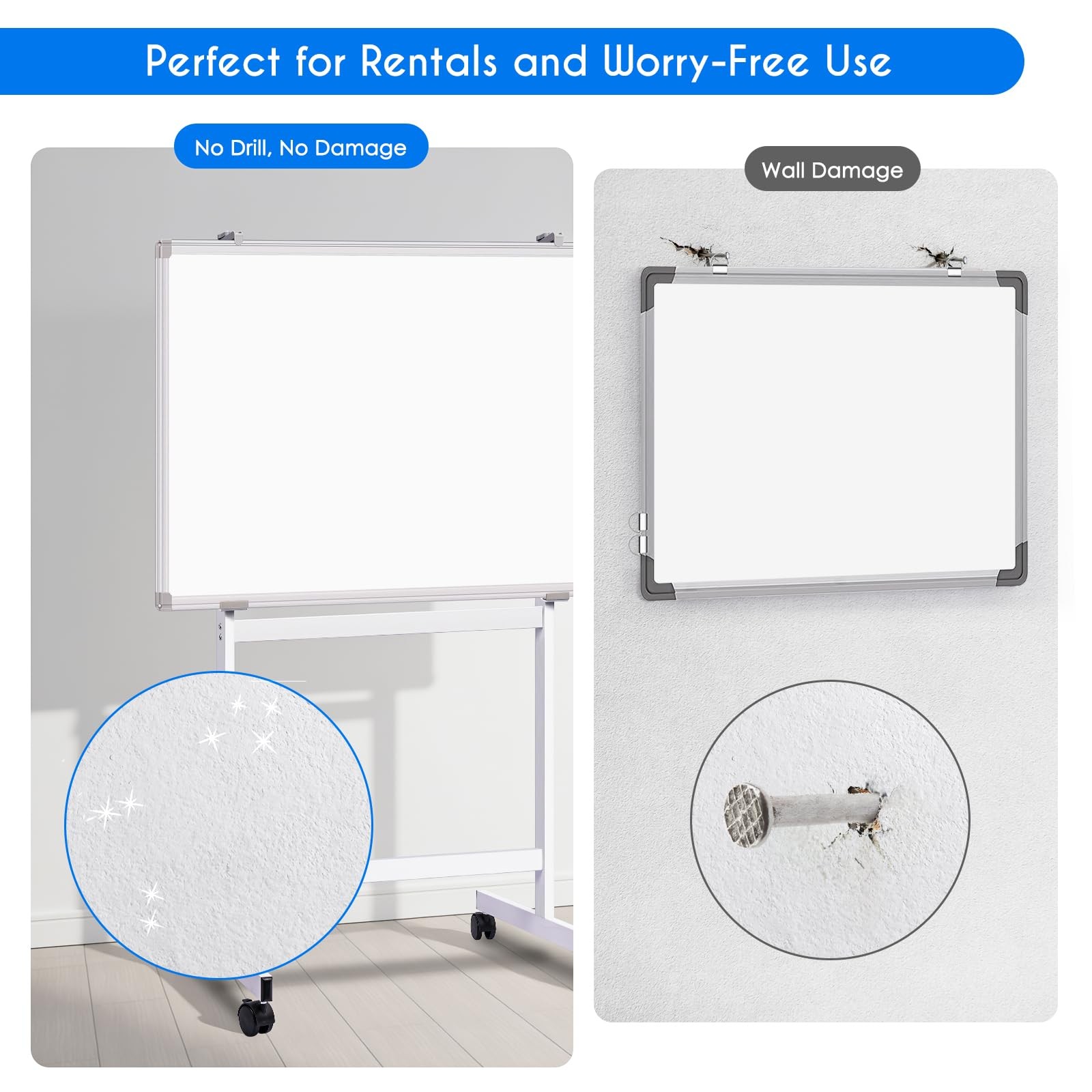 Whiteboard Stand Mobile Height Adjustable Wheels Dry Erase Easel Maxtek Drill