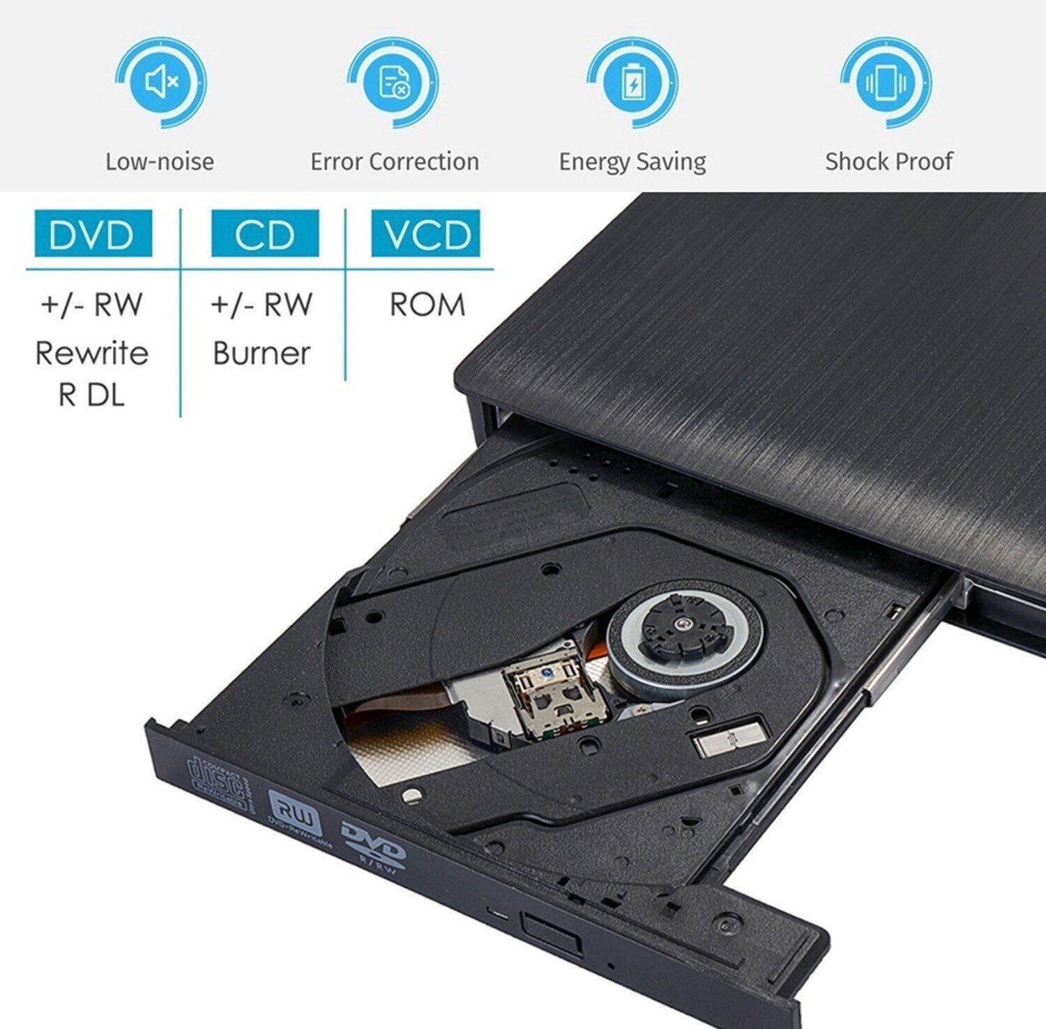 Slim External CD DVD RW Drive USB 3.0 Writer Burner Player Black For Laptop PCS