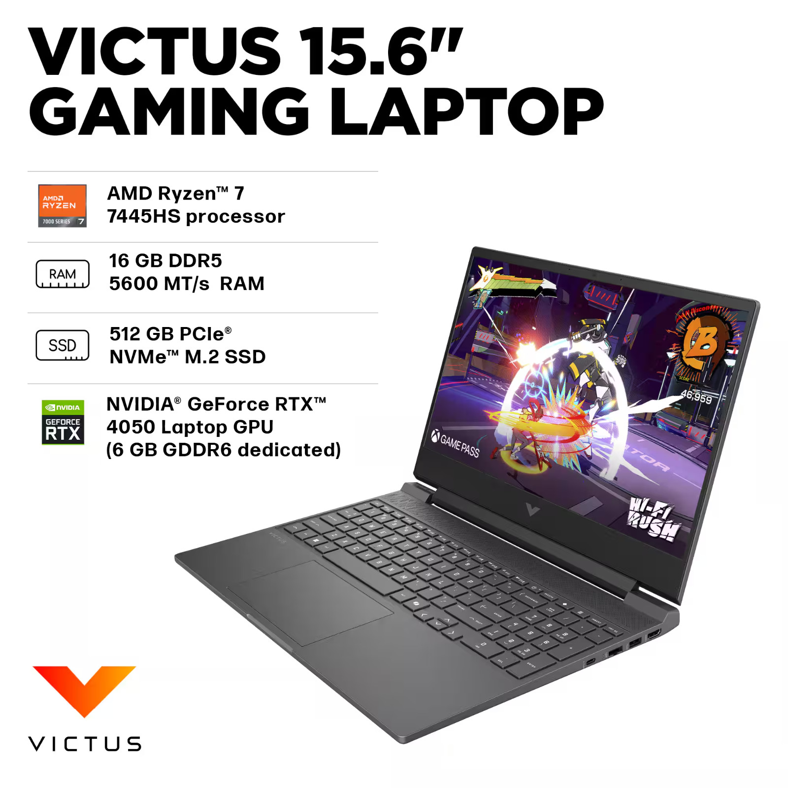 2026 HP Victus Gaming Laptop 15.6″ Ryzen 7 NVIDIA RTX 4050, 16GB RAM & 512GB SSD