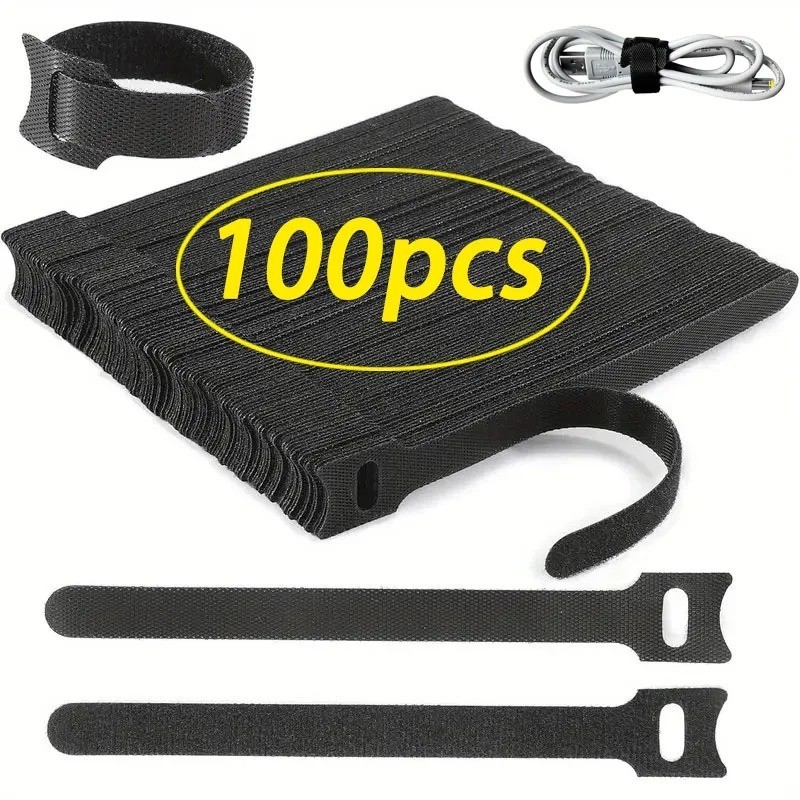 50-100pcs Cable Straps Wire Cord Hook Loop Ties Reusable Fastening Organizer Lot