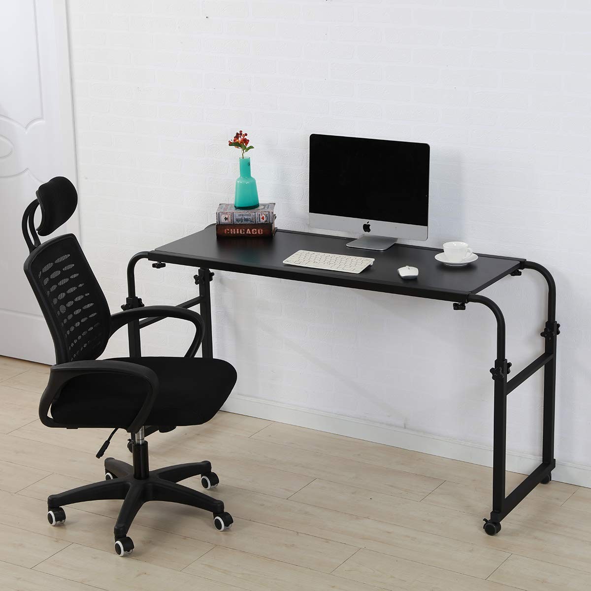 Overbed Table with Wheels Desk 18.1 in x 55.1 x 25.6 in, Black