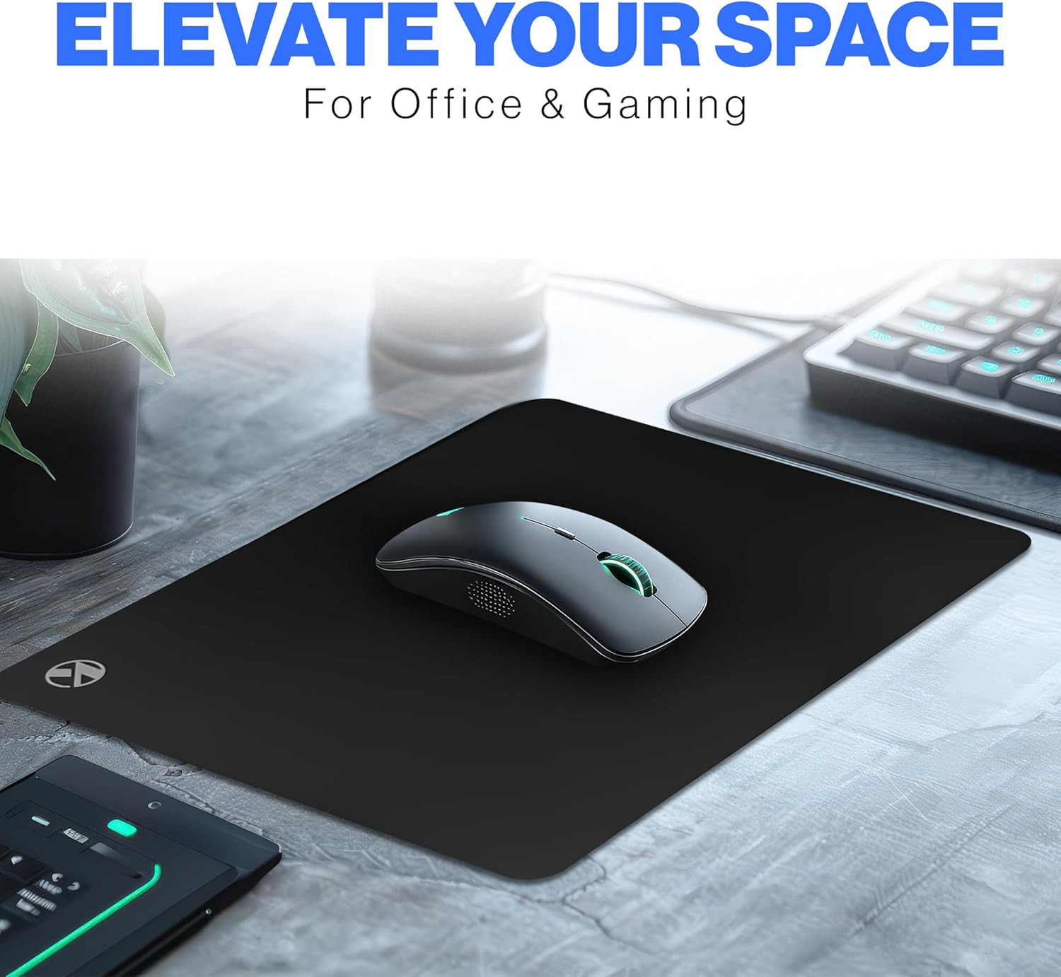 Large Metallic Coated Hard Surface Mouse Pad Black Smooth Glide for Gaming