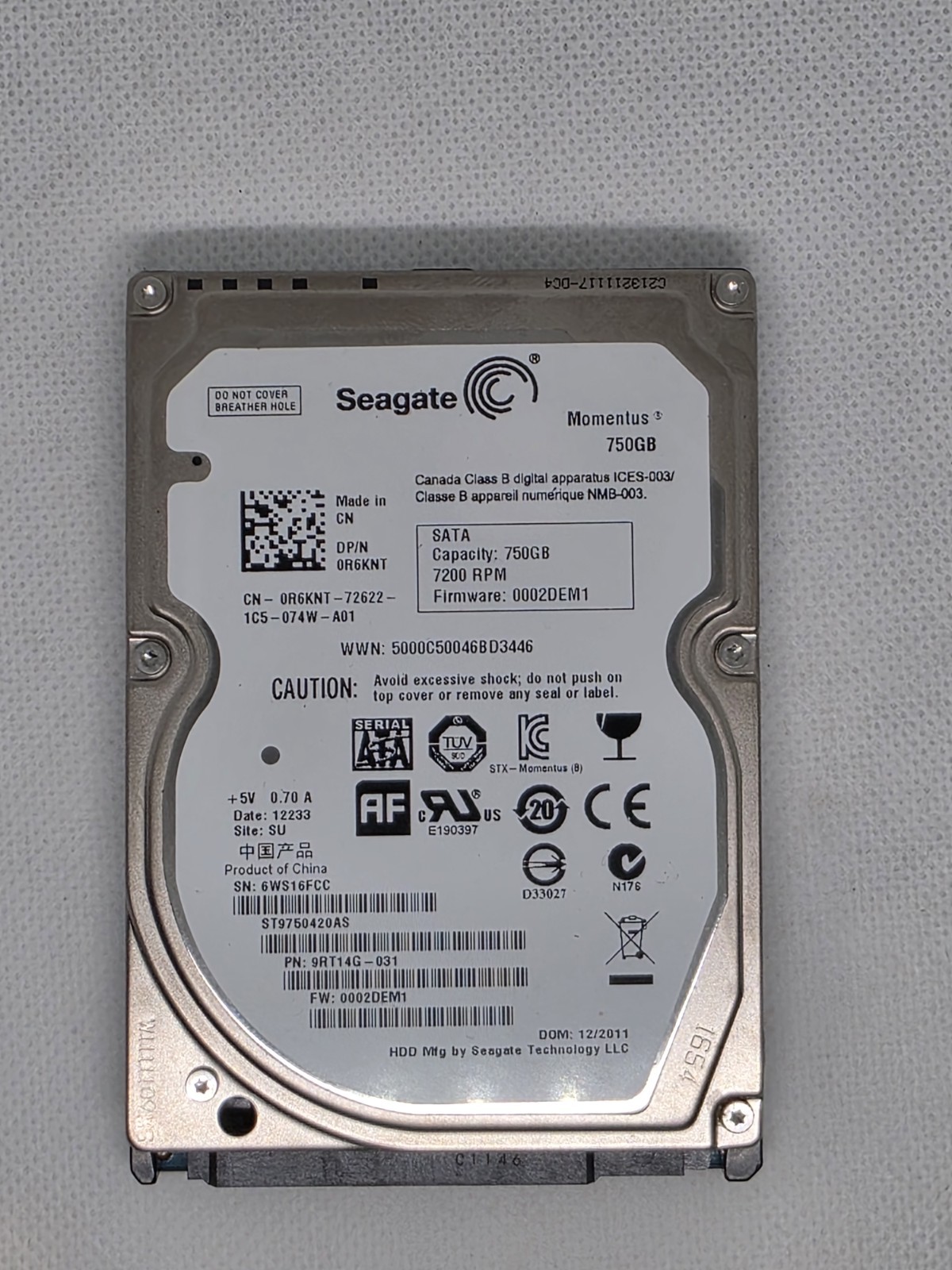 Seagate Momentus 750GB 7200RPM 2.5″ SATA Laptop Hard Drive ST9750420AS HDD