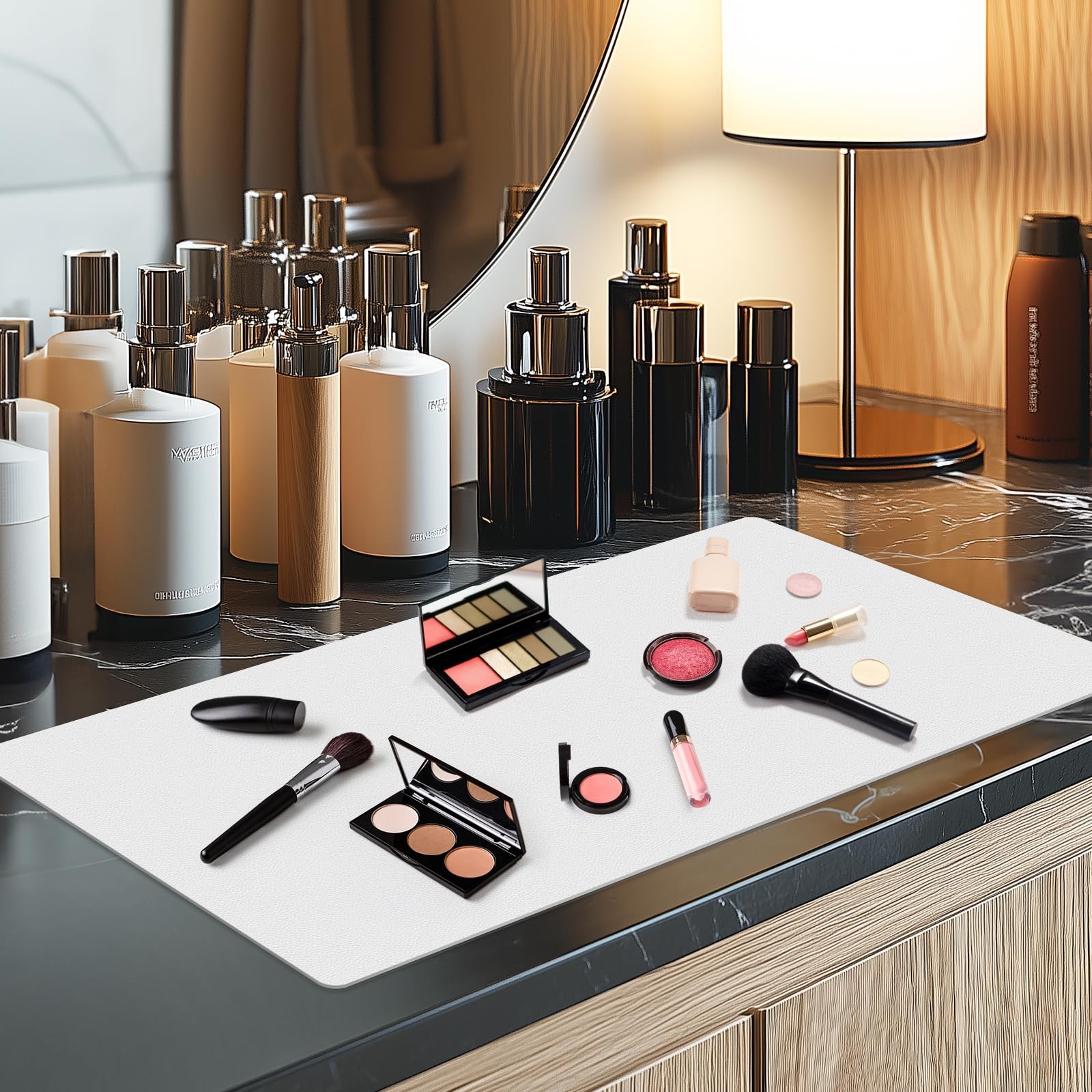 Dual-Sided Waterproof Synthetic Leather Makeup Mat for Desk, Makeup Butterfly