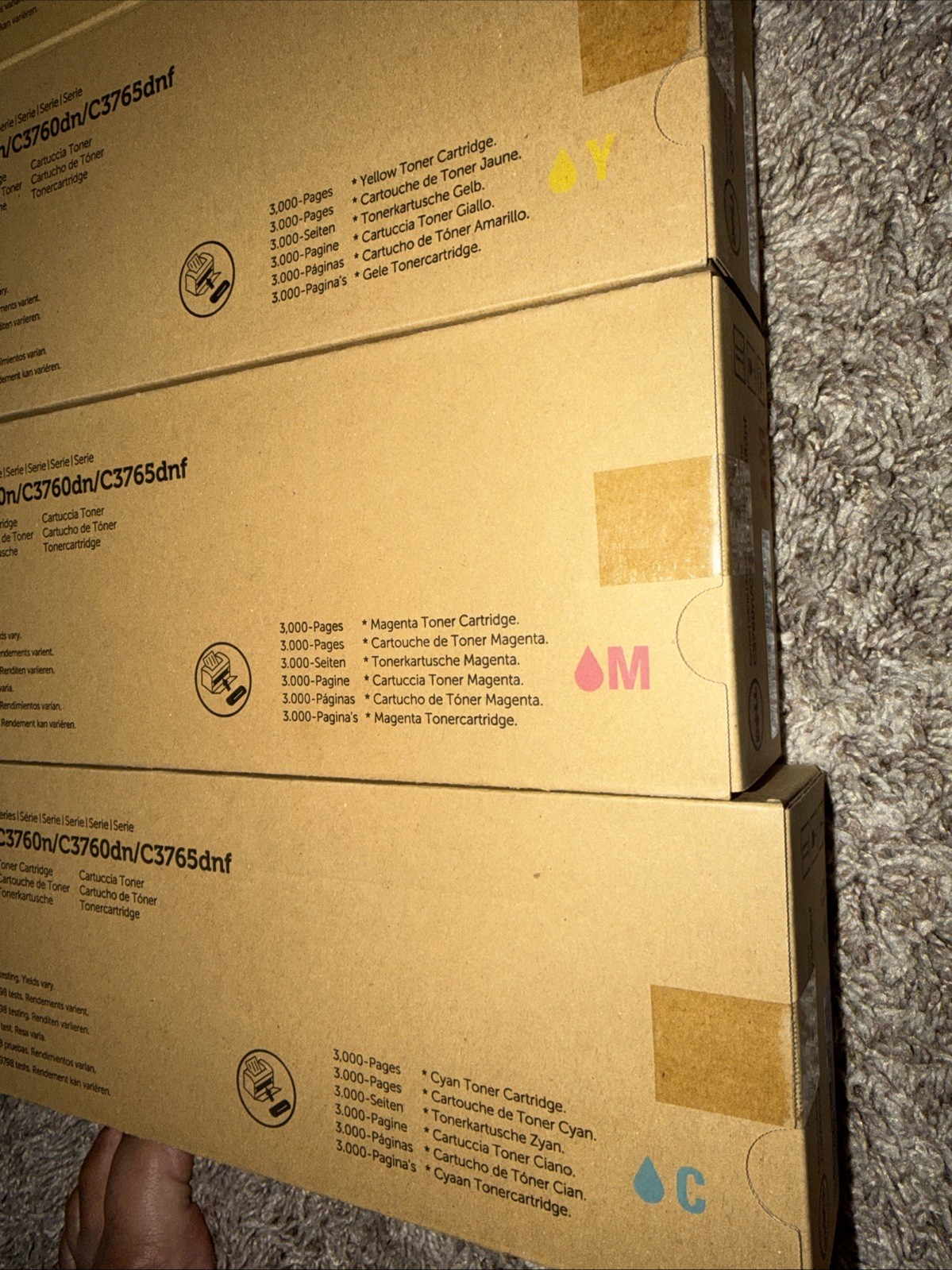 LOT OF 5! NEW* Dell C3760 Toners (Black 7000pgs, Colors 3000pgs) purchased 2024