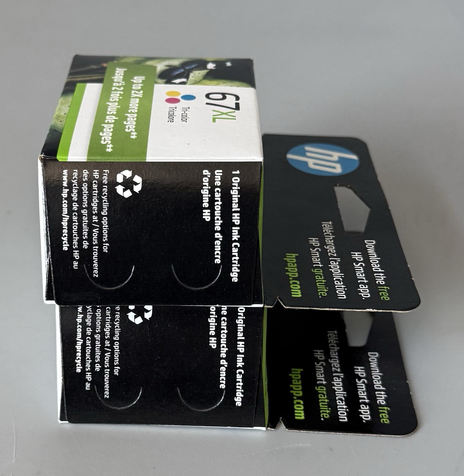 Lot of 2 Genuine HP 67XL Ink Cartridges — Black & Tri-Color — 2026 Expiration