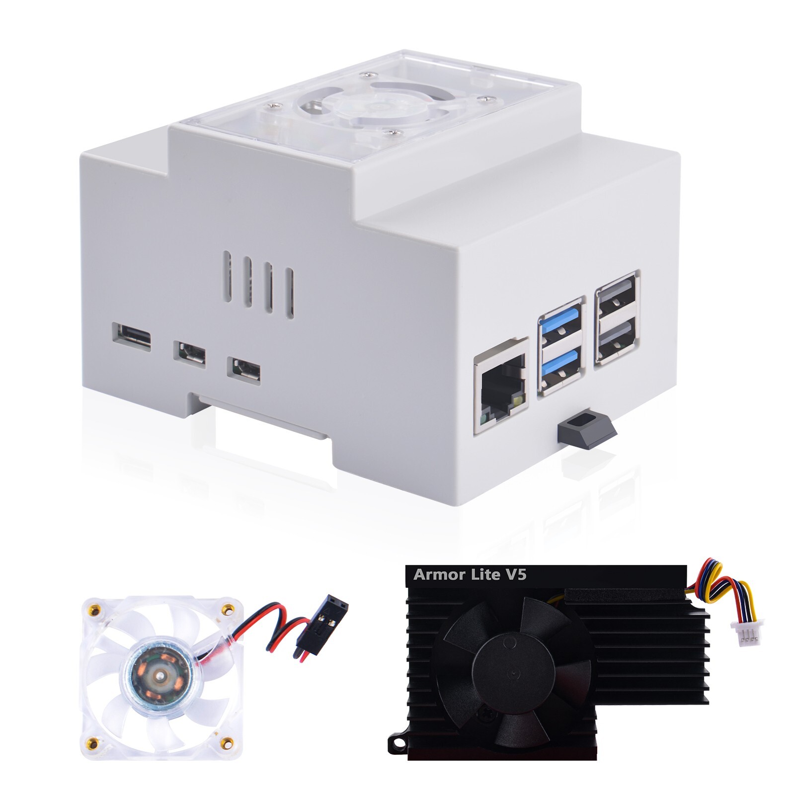 ABS Electrical Box Plastic DIN Rail Case with 3510 Cooler for Raspberry Pi 5