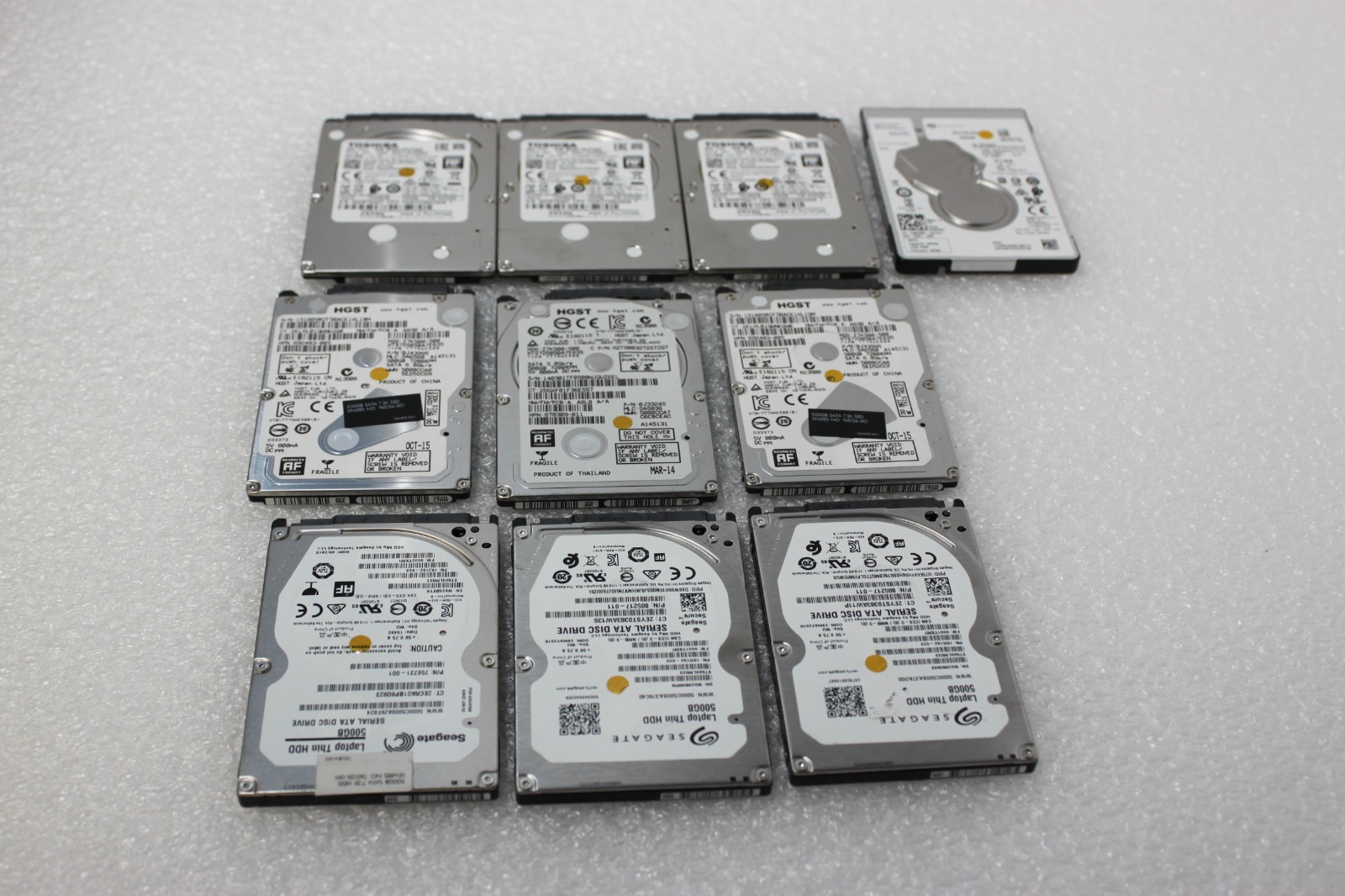 Lot of 10 500GB SATA desktop / laptop hard drive 2.5 inches Mixed Brand