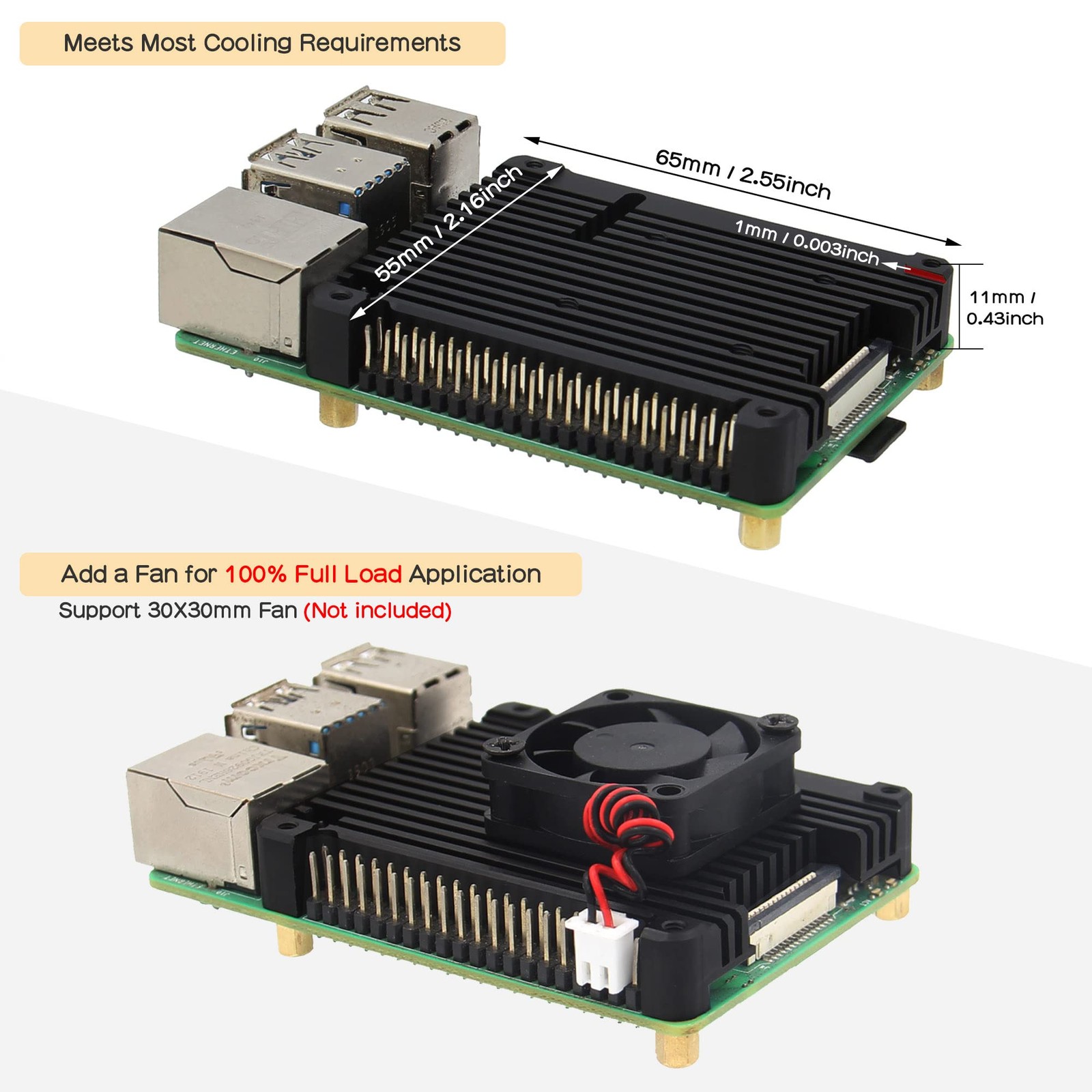 11mm Thickness Embedded Heatsink P165-B for Raspberry Pi 4, Armor Aluminum Ra…