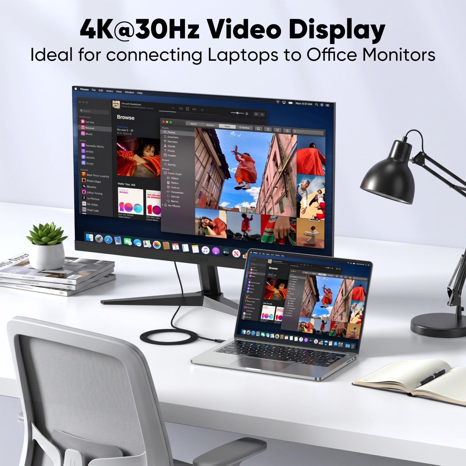 DteeDck USB C to HDMI Cable 10ft Long, 4K@30Hz 1080P@120Hz 10 Feet, Black