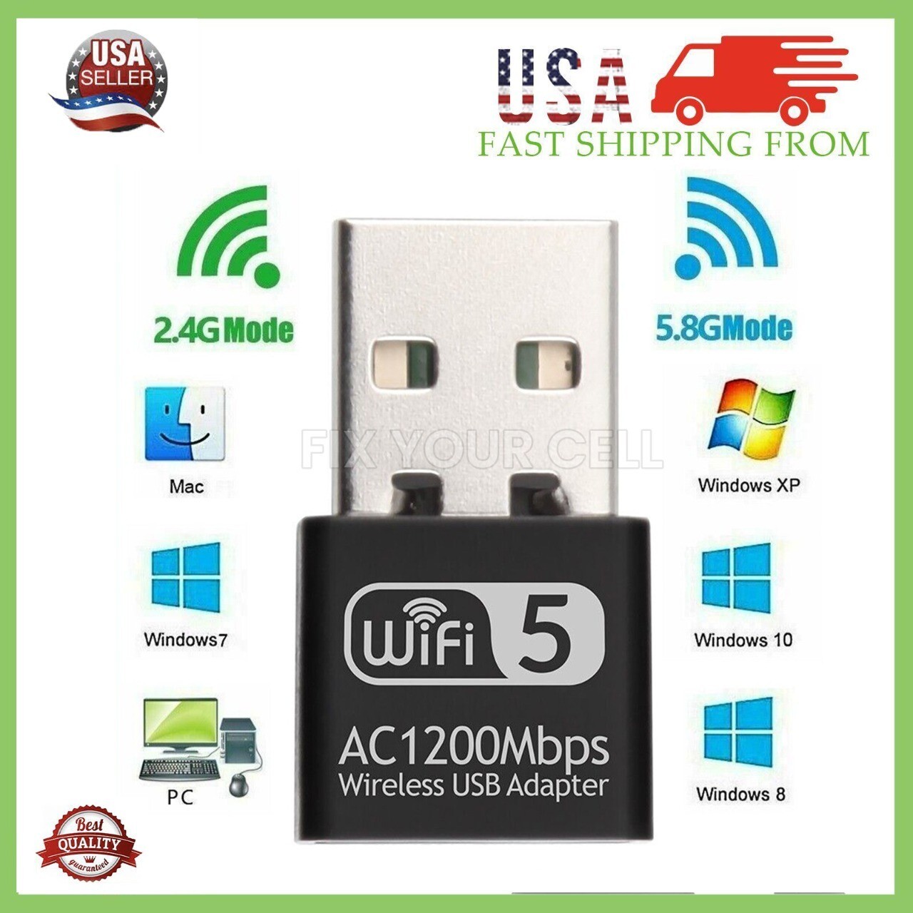 Wireless Lan USB PC WiFi Adapter Network 802.11AC 1200Mbps Dual Band 2.4G / 5G
