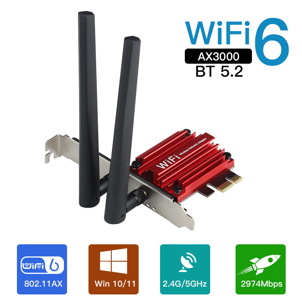 PCE-AX3000 WiFi 6 PCI-E Network Card Intel AX200 Chip Dual Band Bluetooth 5.2
