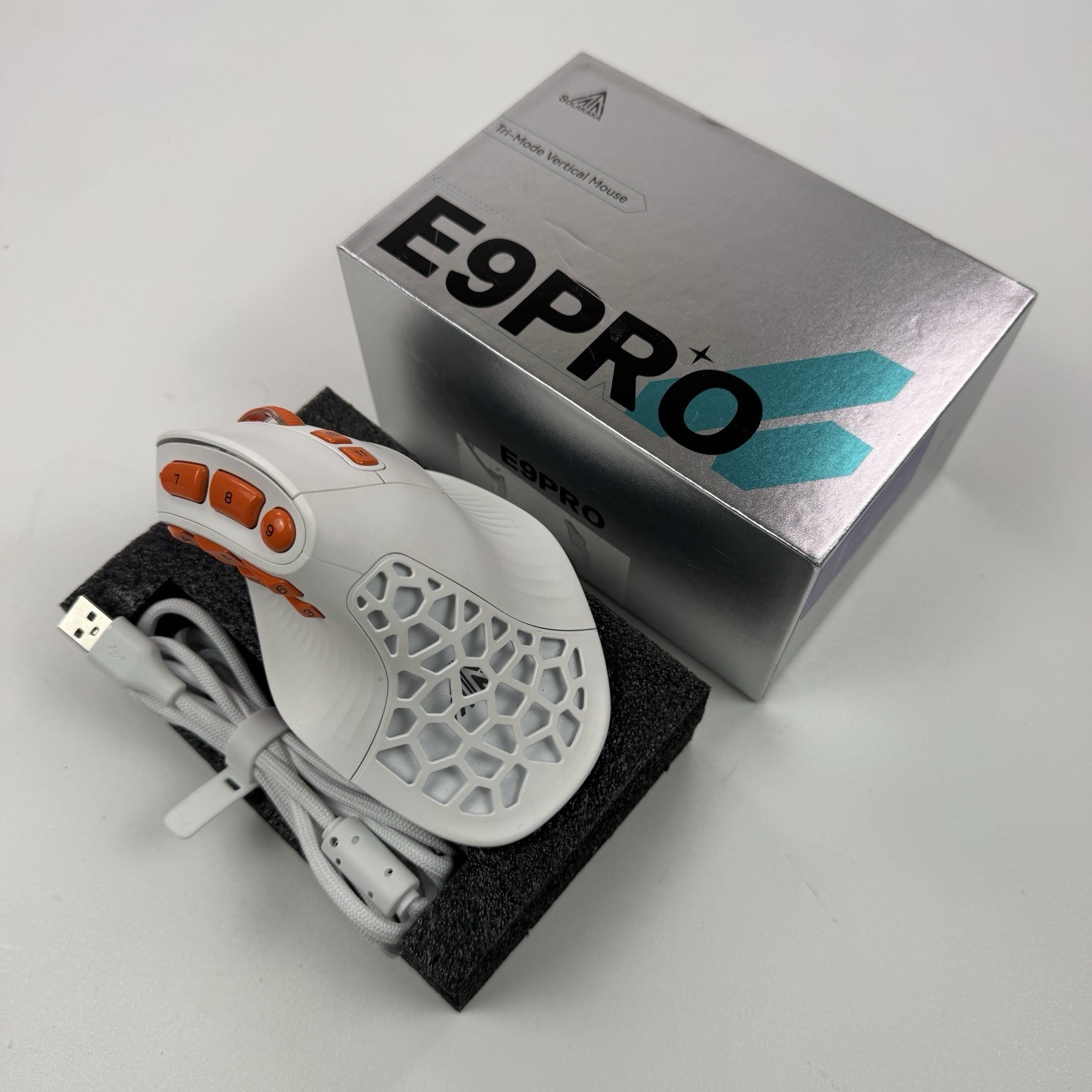 SOLAKAKA E9 PRO Vertical Ergonomic Wireless MMO Gaming Mouse Black Tri-Mode
