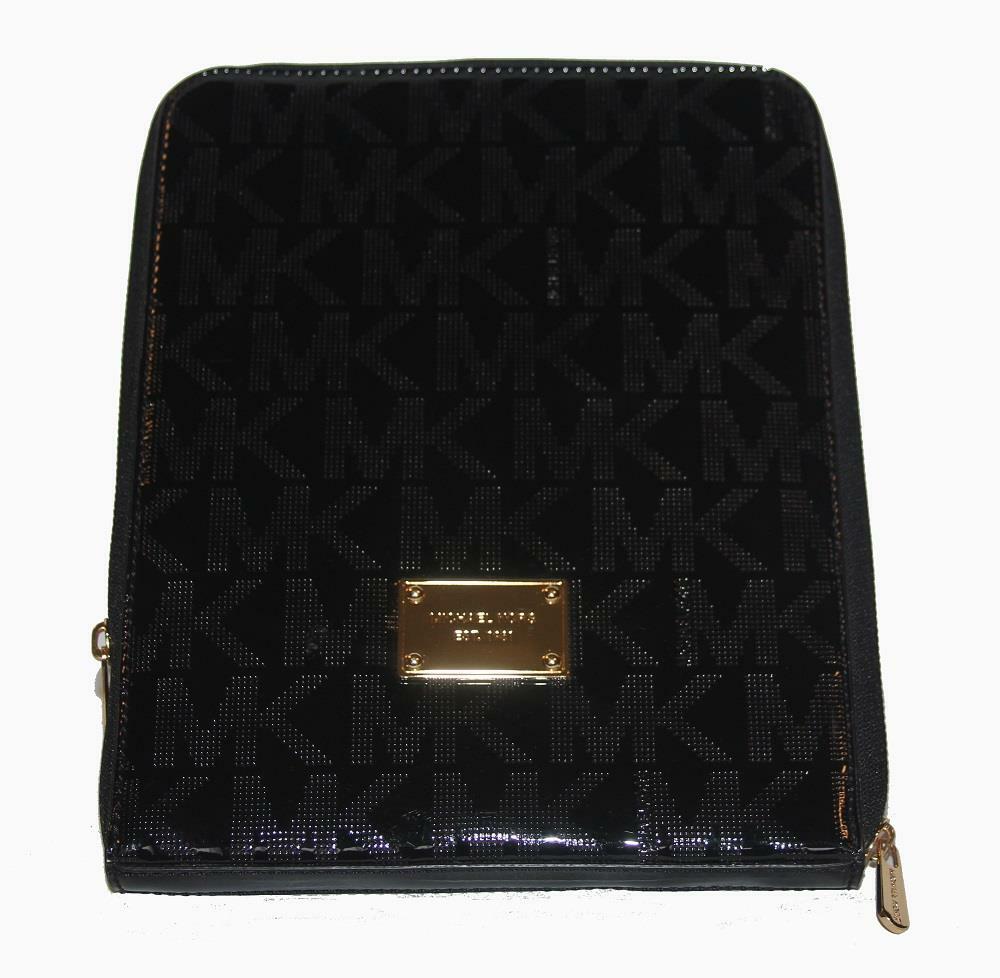 MK MICHAEL KORS Black Mirror Metallic “MK” IPAD Sleeve Case NEW MSRP $99