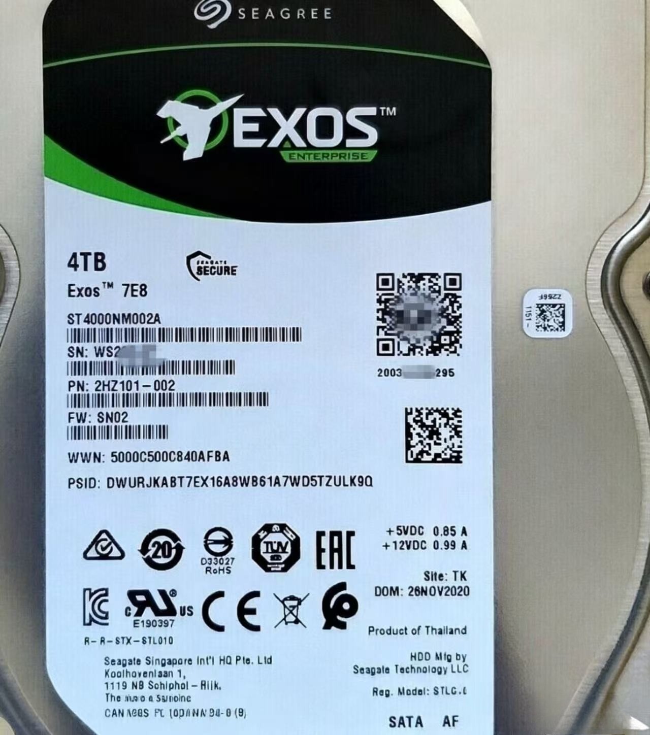 Exos 7E8 ST4000NM002A 4TB 7.2K 6Gb/s 256MB 3.5″ 2HZ101 SATA Hard Drive Seagate