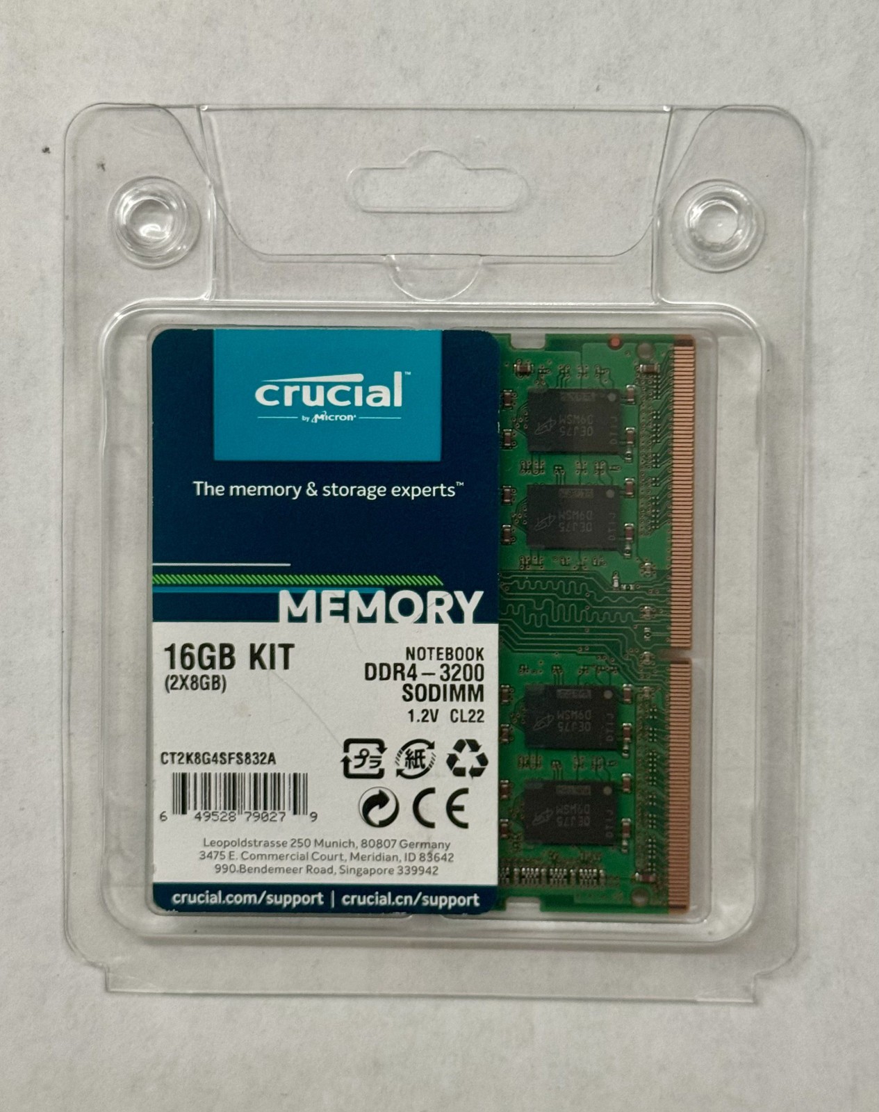 Crucial 16 GB (2x 8GB) PC4-25600 (DDR4-3200) Laptop SODIMM RAM CT2K8G4SFS832A