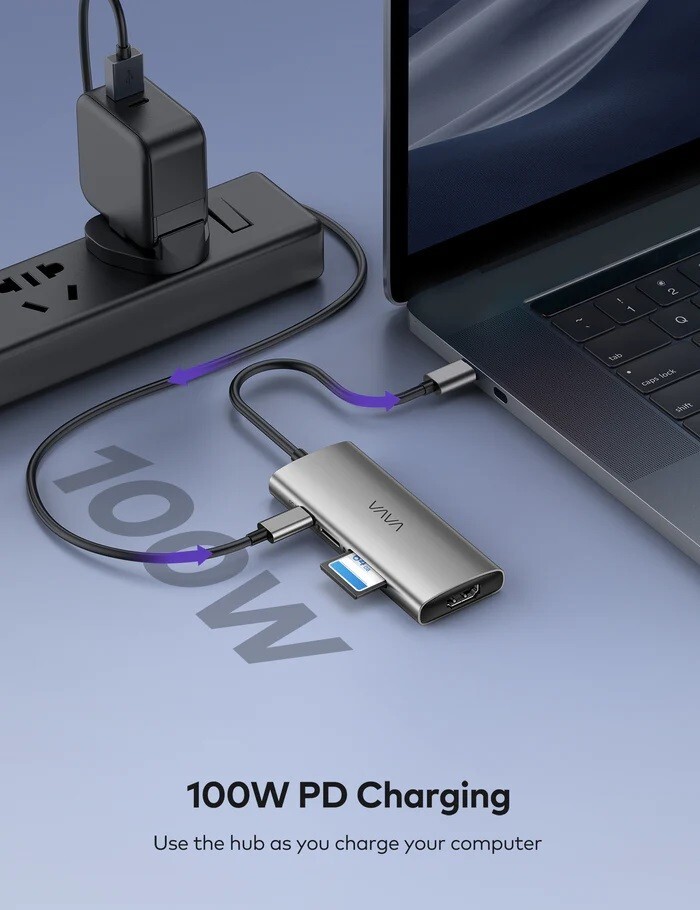 VAVA 7in1 USB C Hub Adapter 100W Power Delivery Charging Port HDMI MacBook Pro