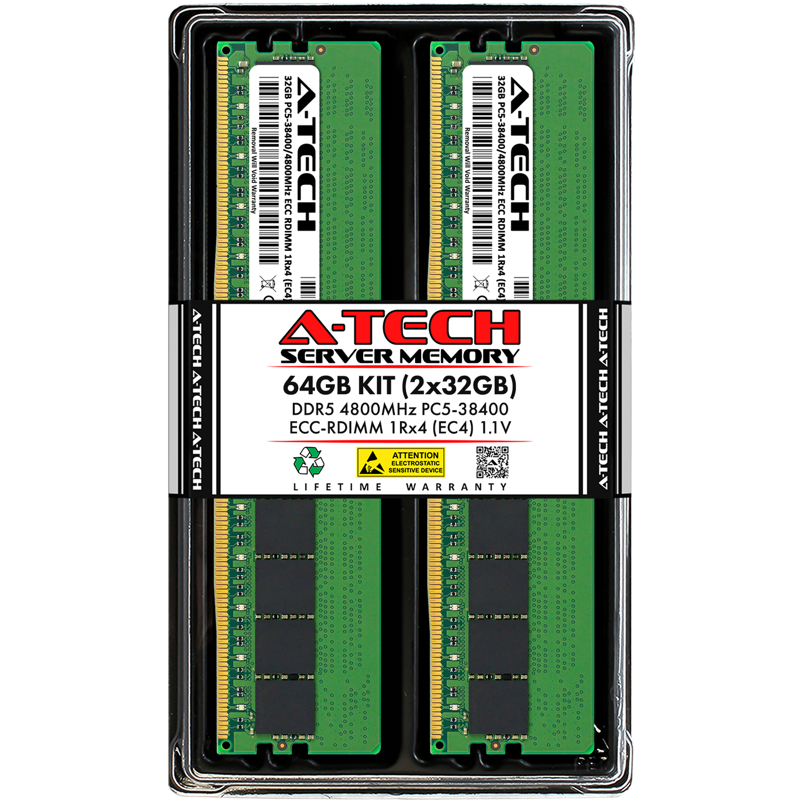 A-Tech 64GB 2x 32GB 1Rx4 PC5-38400R RDIMM DDR5 ECC REG EC4 Server Memory RAM