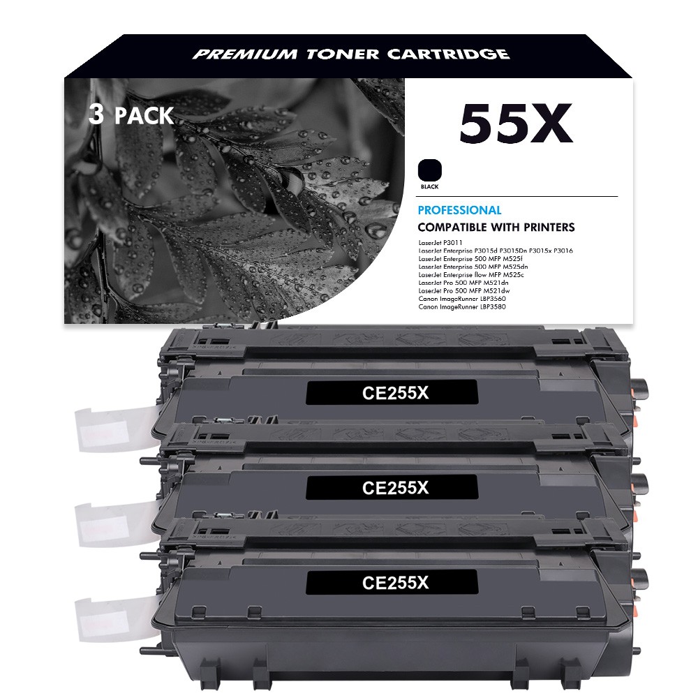 3PK CE255X 55X Toner fits for HP LaserJet Pro P3010 P3011 P3015 P3015DN P3015X