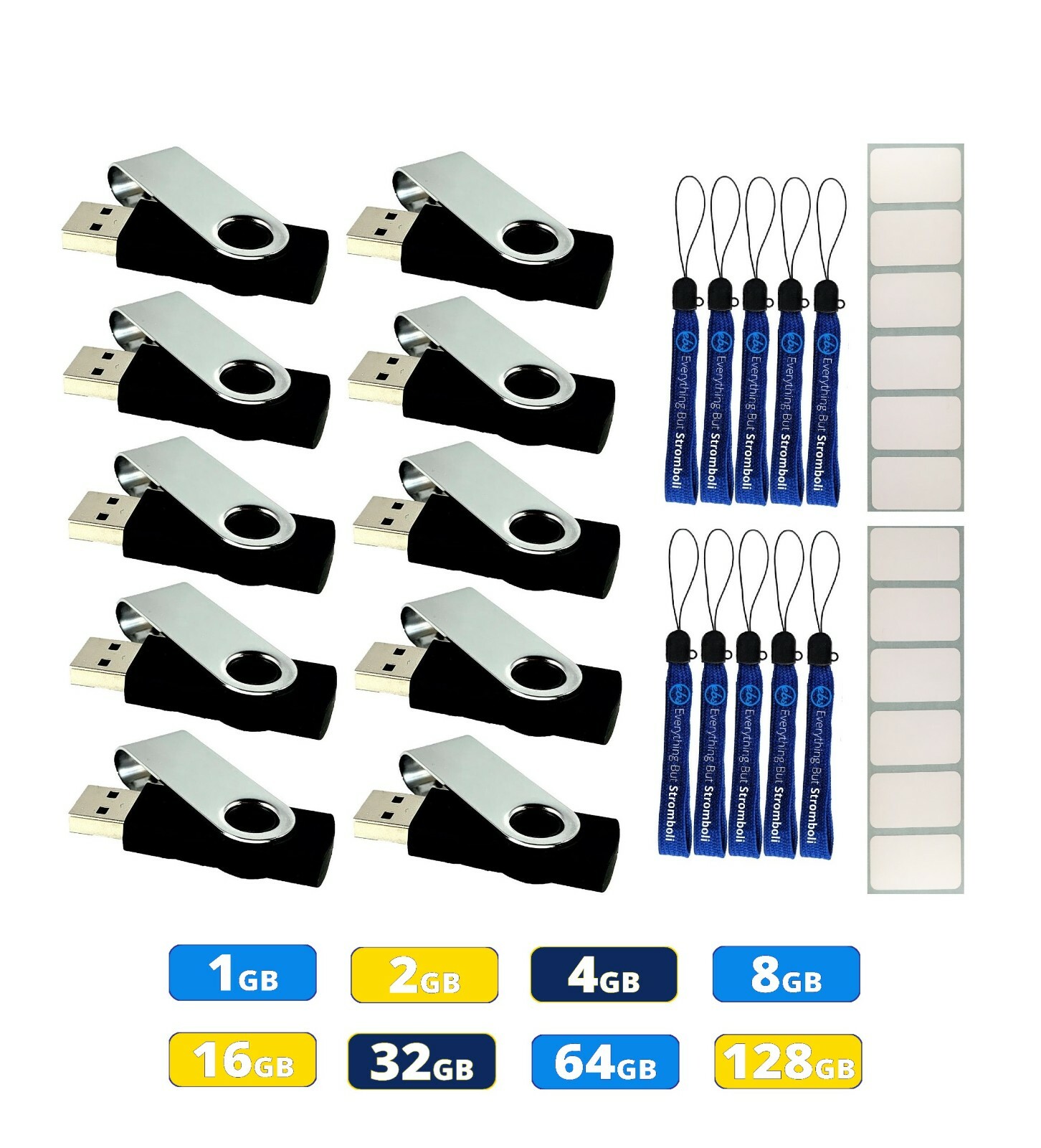 USB Swivel Flash Drive 1GB 2GB 4GB 8GB 16GB 32GB 64GB w/ Labels & Lanyards lot