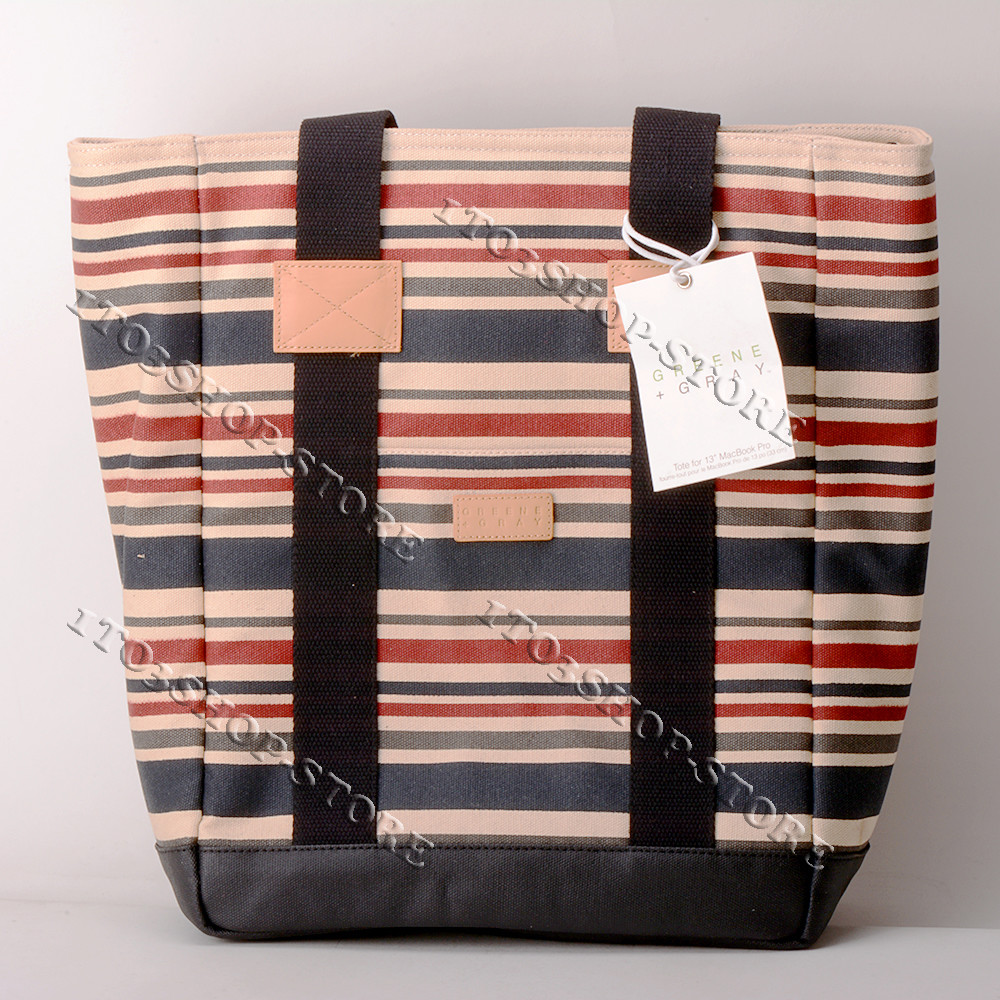 Greene + Gray Stripe Waxed Coating Canvas Tote Carrying Bag For MacBook Pro 13″