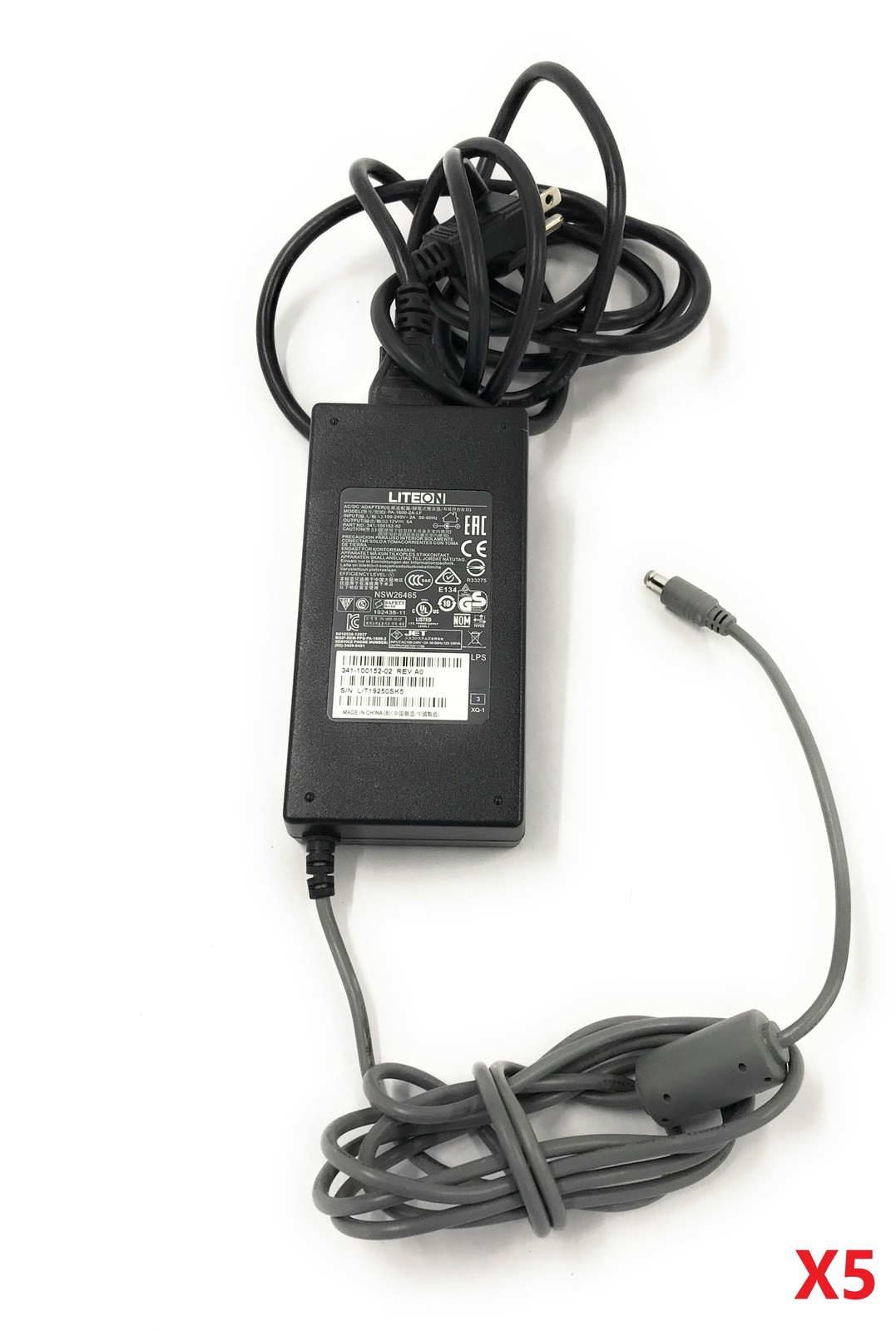 Lot of 5 OEM LITEON PA-1600-2A-LF 60W 12V 5A AC Power Adapters 5.5 MM