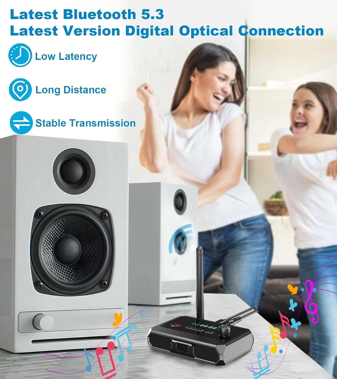 Bluetooth 5.3 Home Stereo Audio Receiver AUX USB Optical HD Music to RCA Adapter