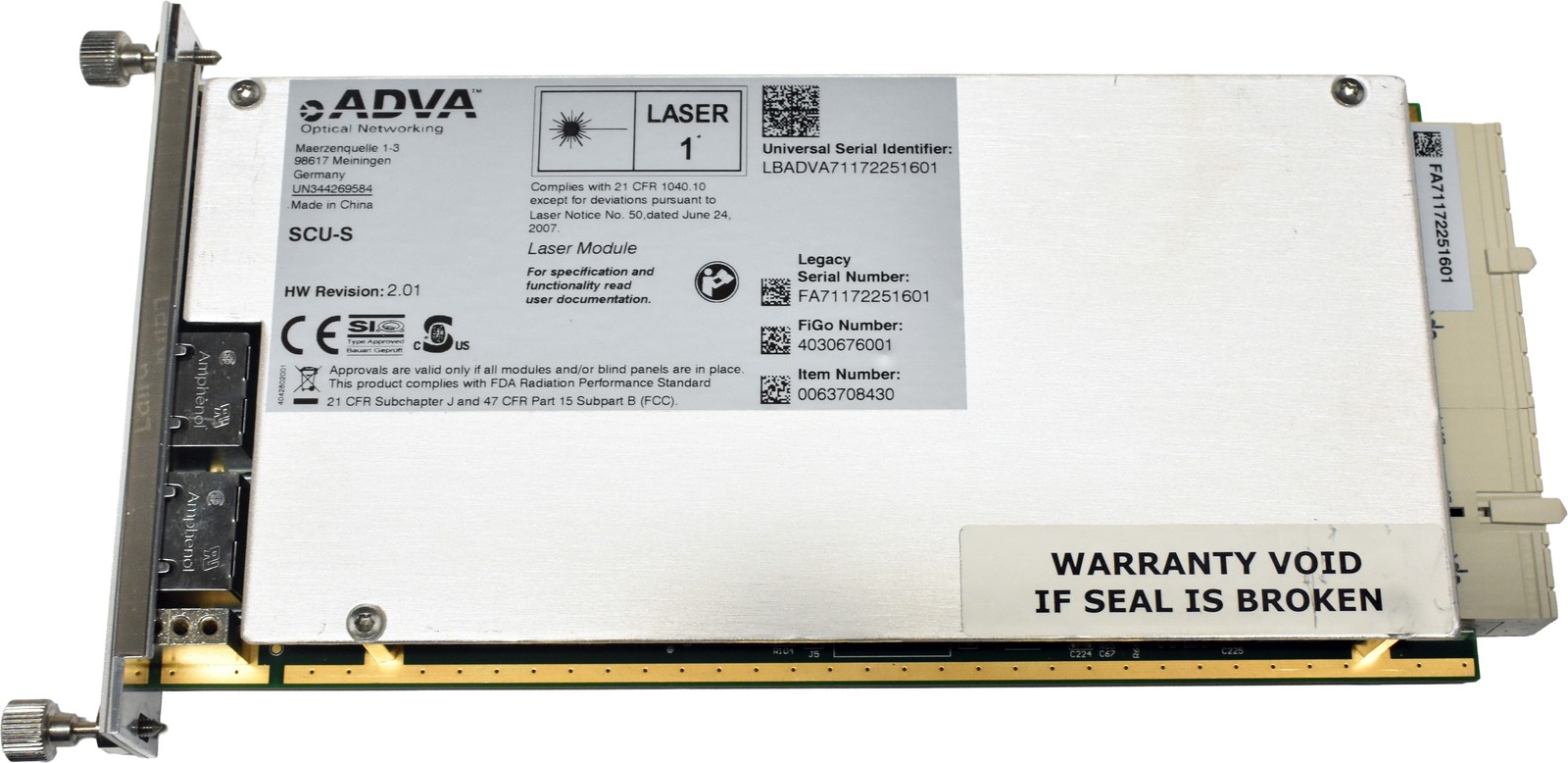 ADVA SCU-S 0063708430 Dual Port RJ-45 NIC for FSP 3000R7