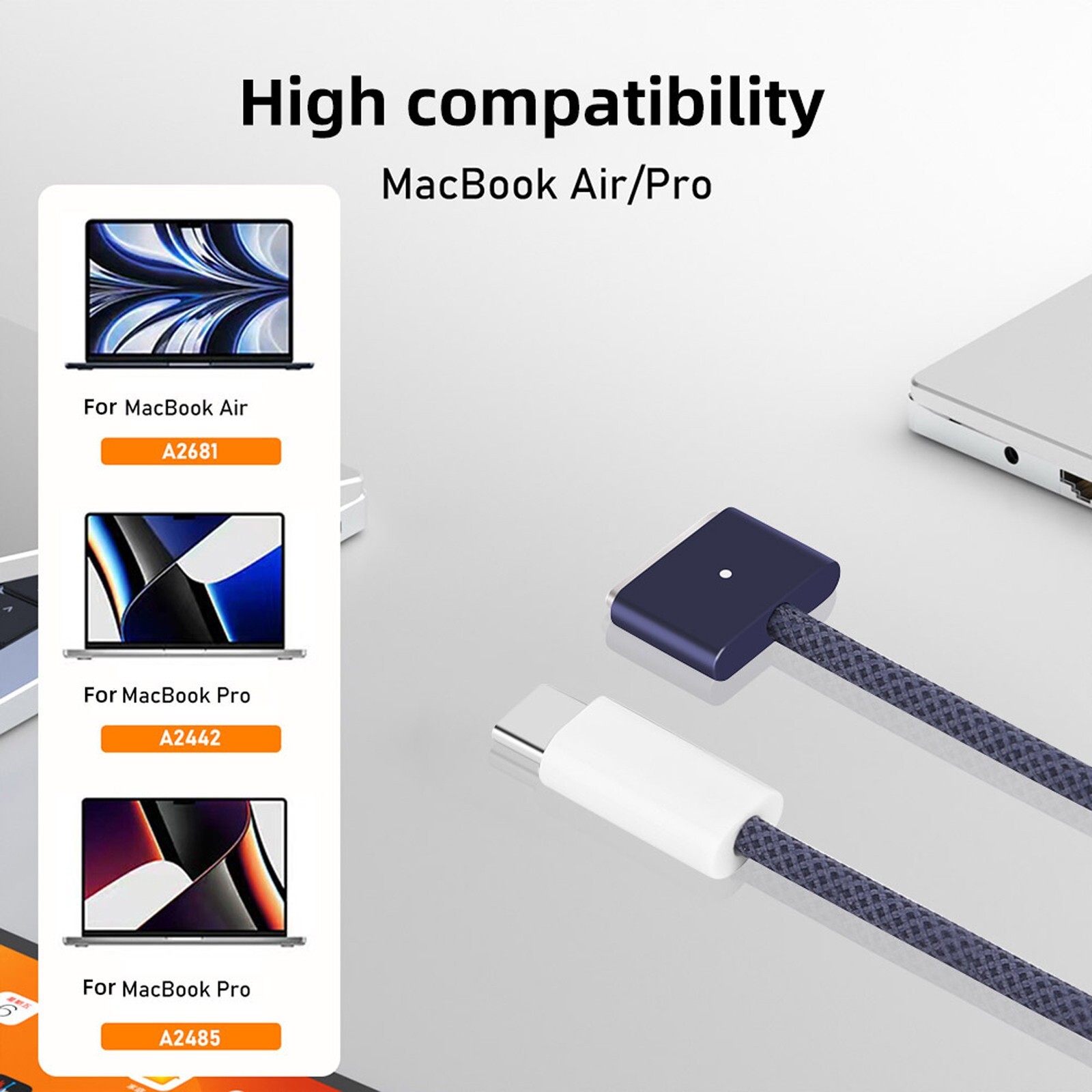 For Apple USB-C to MagSafe 3 Cable (2 m) – Midnight MacBook Pro 14 inch 16inch
