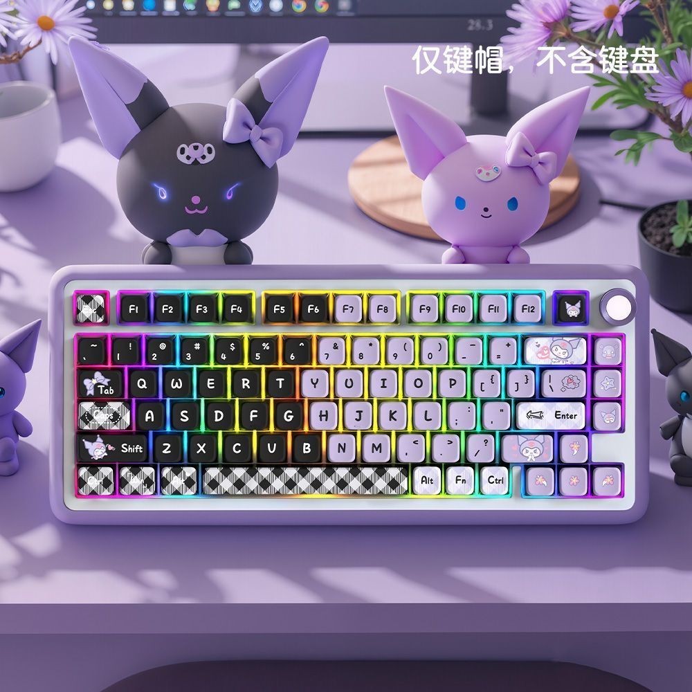 Anime Keycap Set Purple Kuromi Theme 122 Keycaps OEM for Mechanic Keyboard