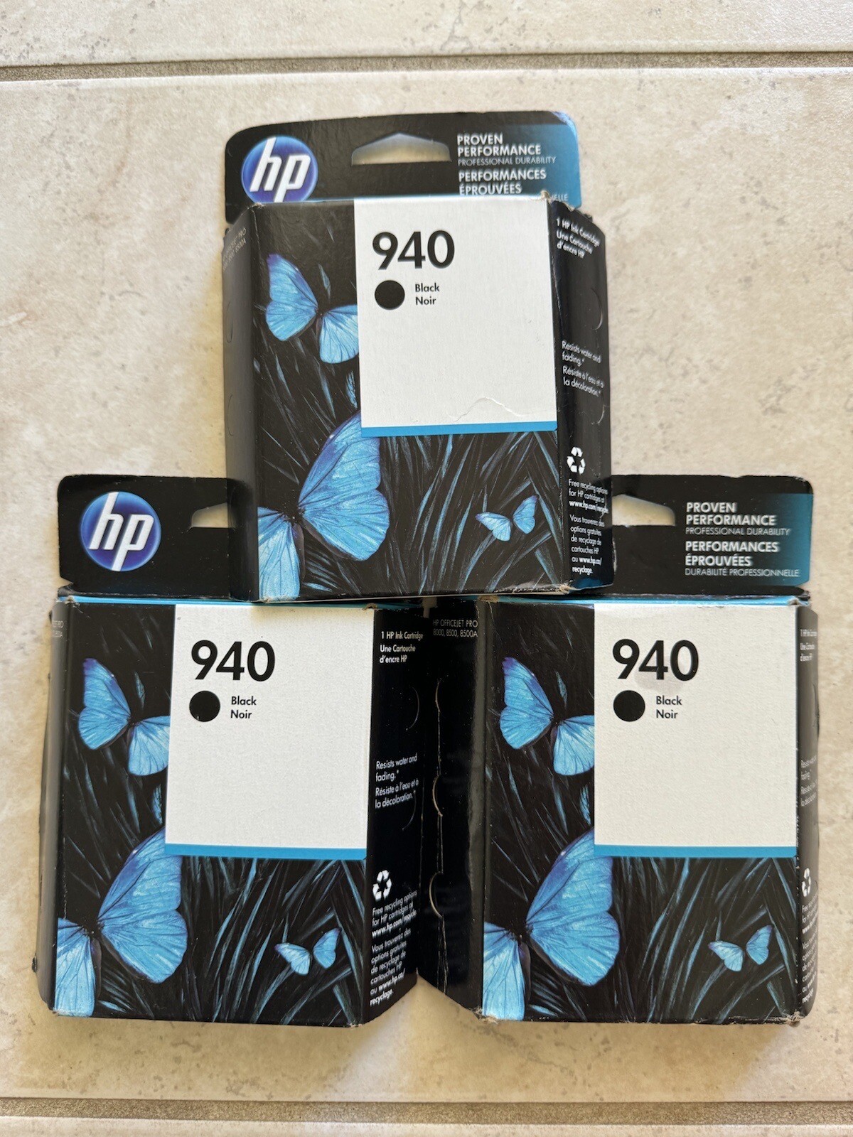 3 Pack Oem HP 940 Ink black Cartridge three lot combo C4902A Exp 2017