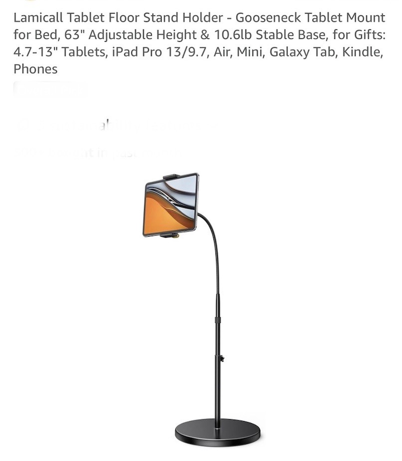 Lamicall Tablet Floor Stand Holder – Gooseneck Tablet Mount for Bed, 63 Inch Adj