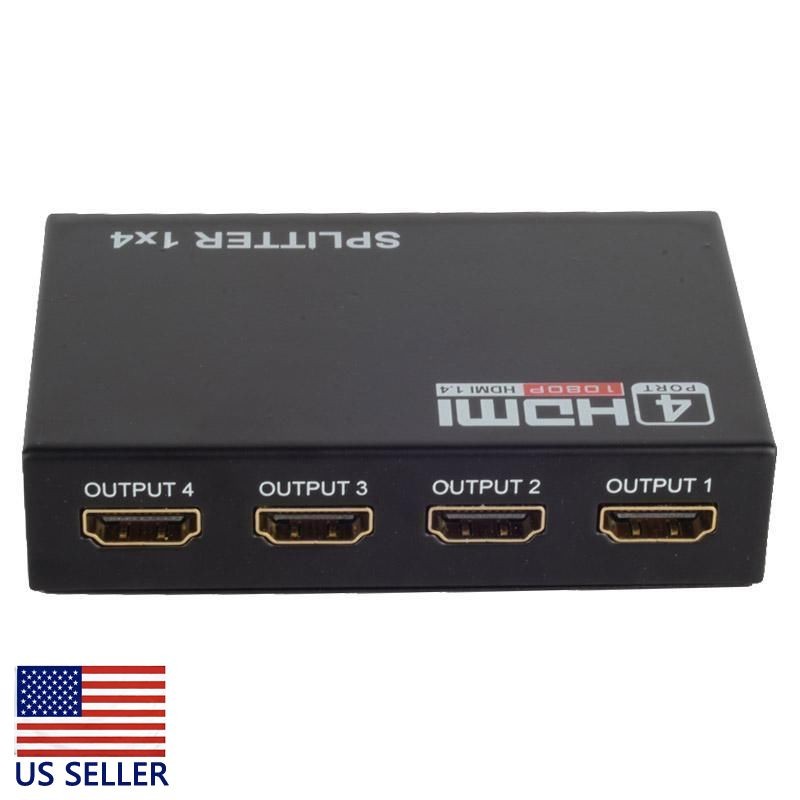 Full HD 1X4 Port HDMI Splitter Amplifier Repeater 3D 1080p 1 in 4 out Box Hub