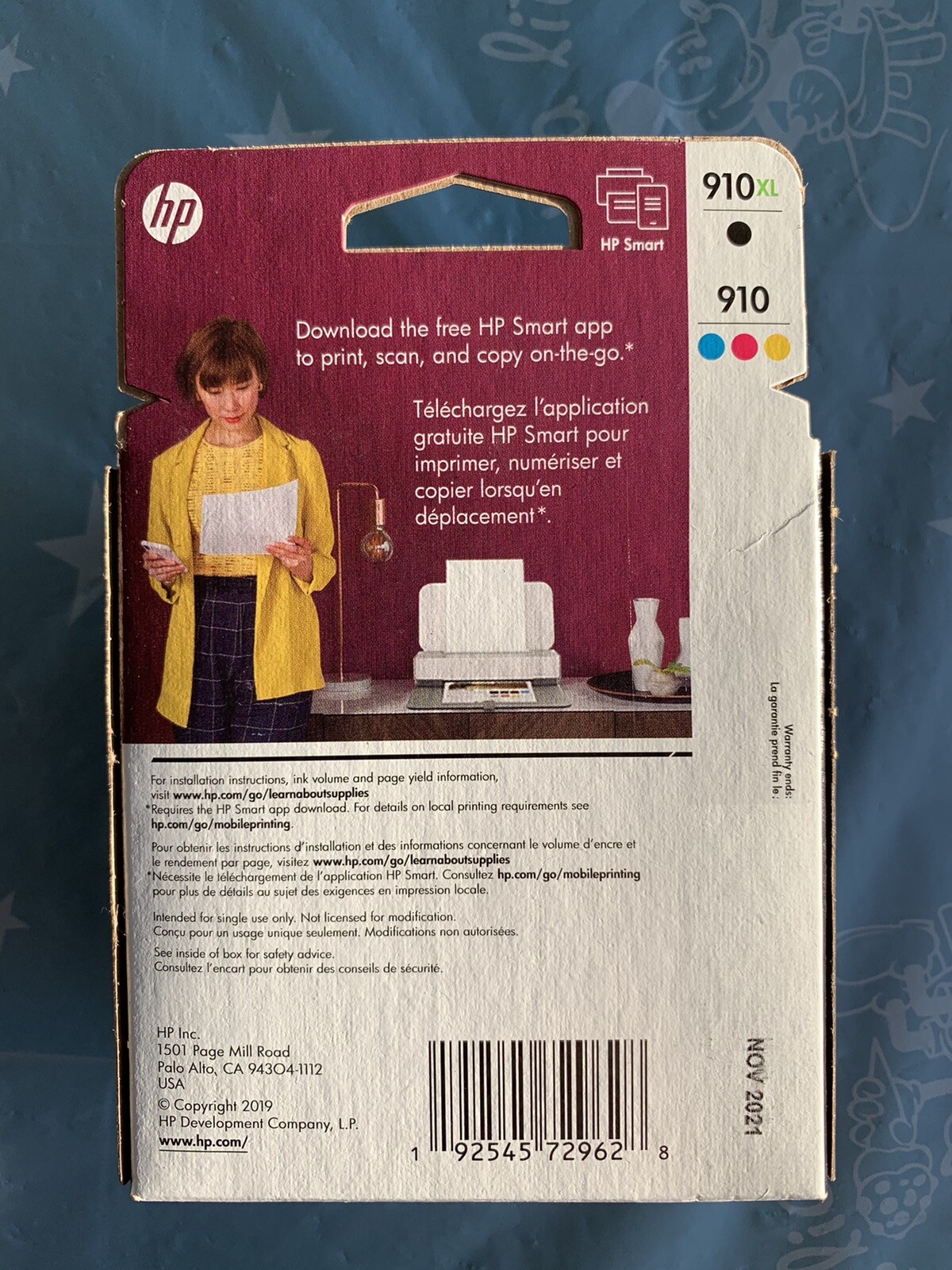 New 4-Pack HP 910xl 910 Black/Cyan/Magenta/Yellow Ink Cartridges Exp 09/2022