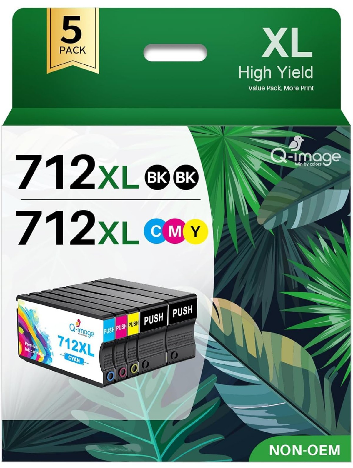 Q-image 712XL Ink Cartridges Combo Pack 5 Pack 2 Black CMY for DesignJet