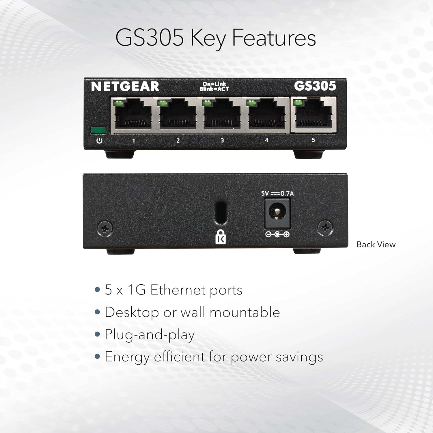 5-Port Gigabit Ethernet Unmanaged Essentials Switch – Home Network Hub