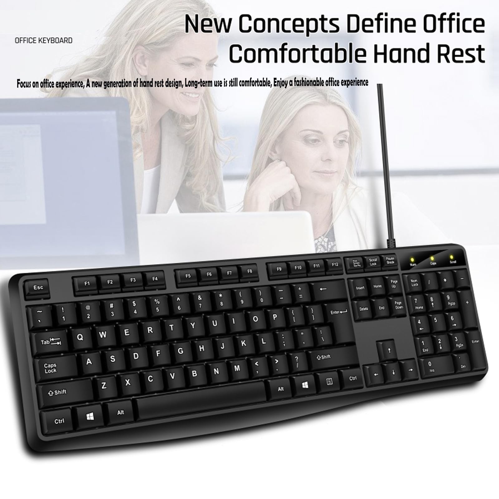 Wired Computer Keyboard USB Large Number Pad Ergonomic Full Size Black