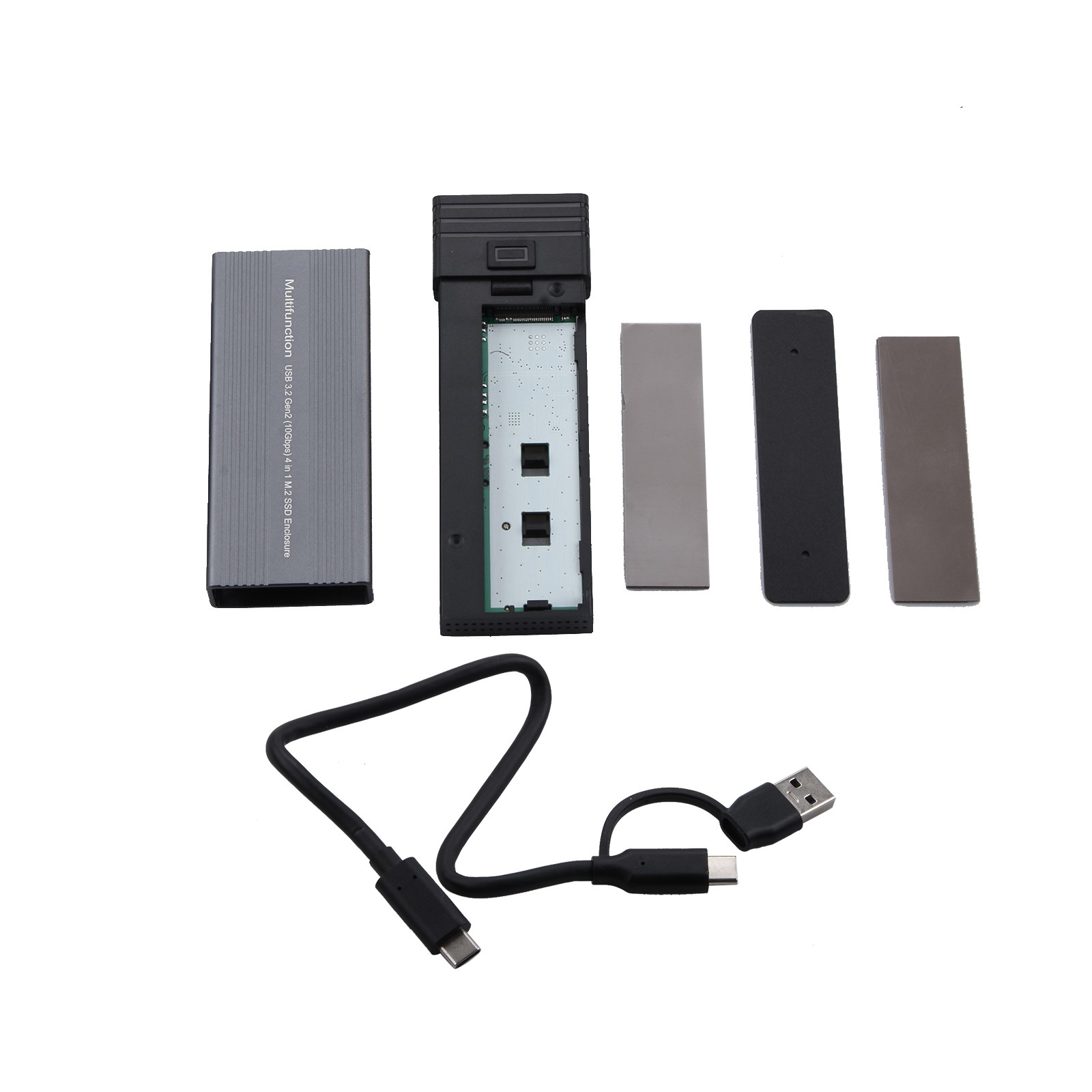 Black Mobile SSD Enclosure Adapter Case 2 In 1 Design M.2 NVMe SSD&USB Hub