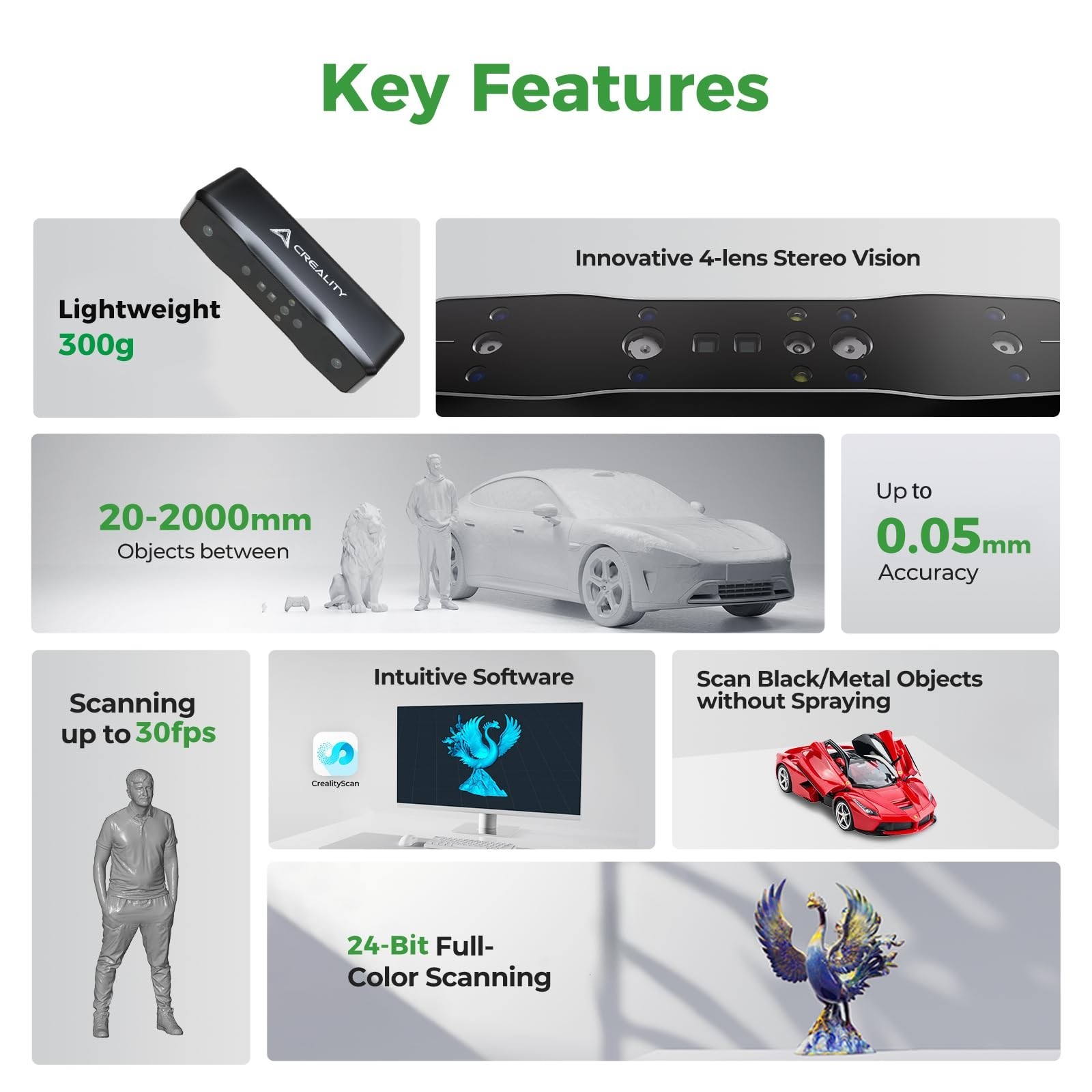 Creality 3D Scanner Otter Lite Basic with 0.05mm Precision, Full-Color Scan f…