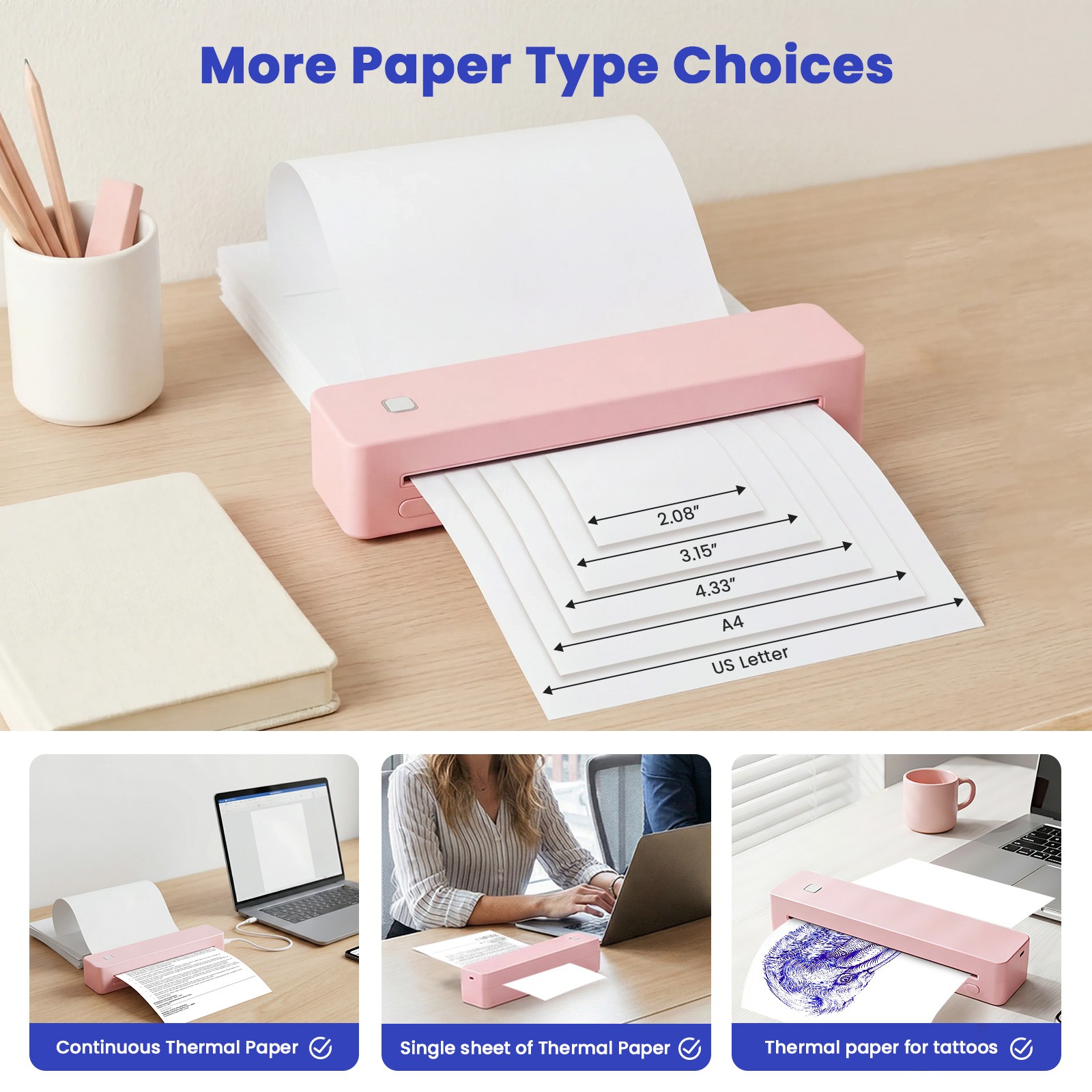NEW A4 Portable Printer Wireless Bluetooth Printer for Travel Android iOS LOT